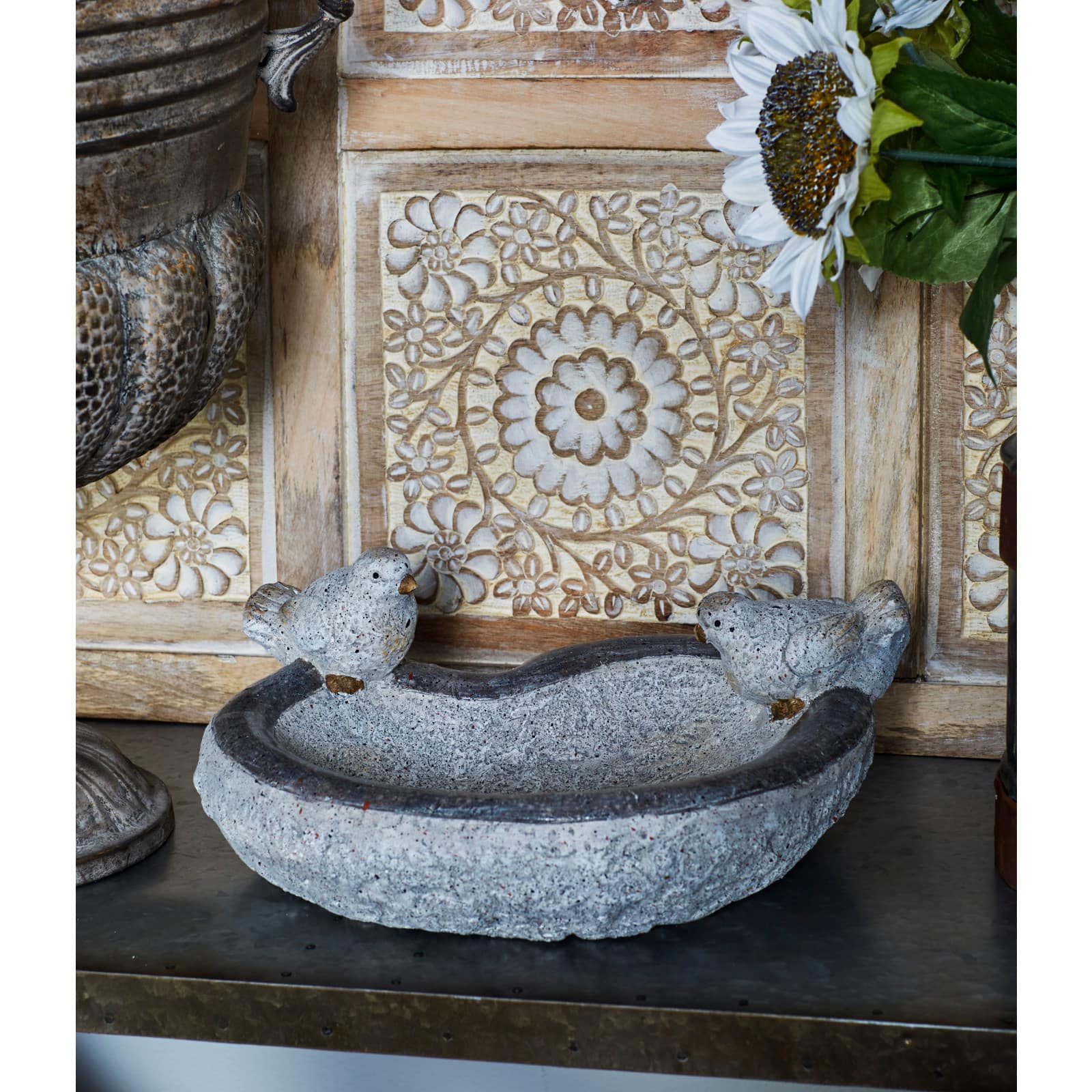13" Gray Stone Country Birds Garden Sculpture