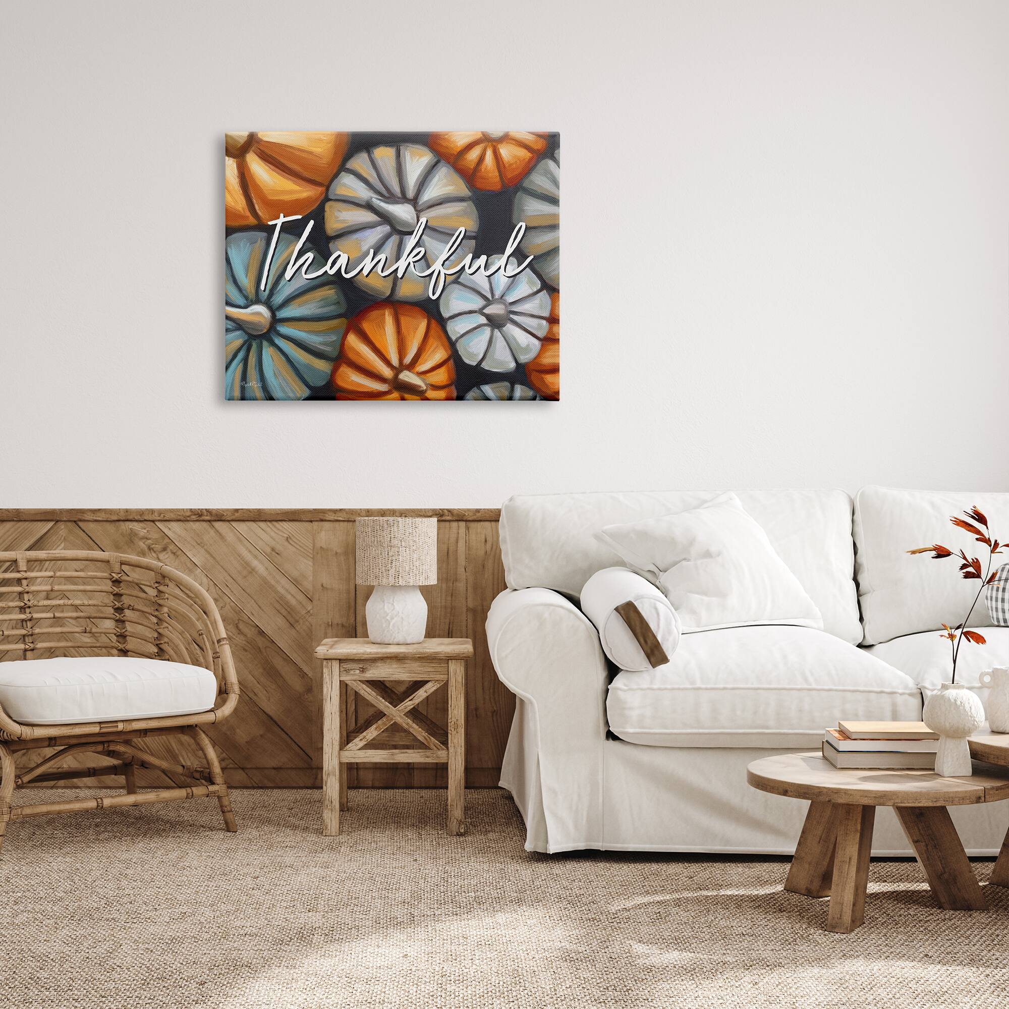 Stupell Industries Autumn Thankful Pumpkins Phrase Canvas Wall Art