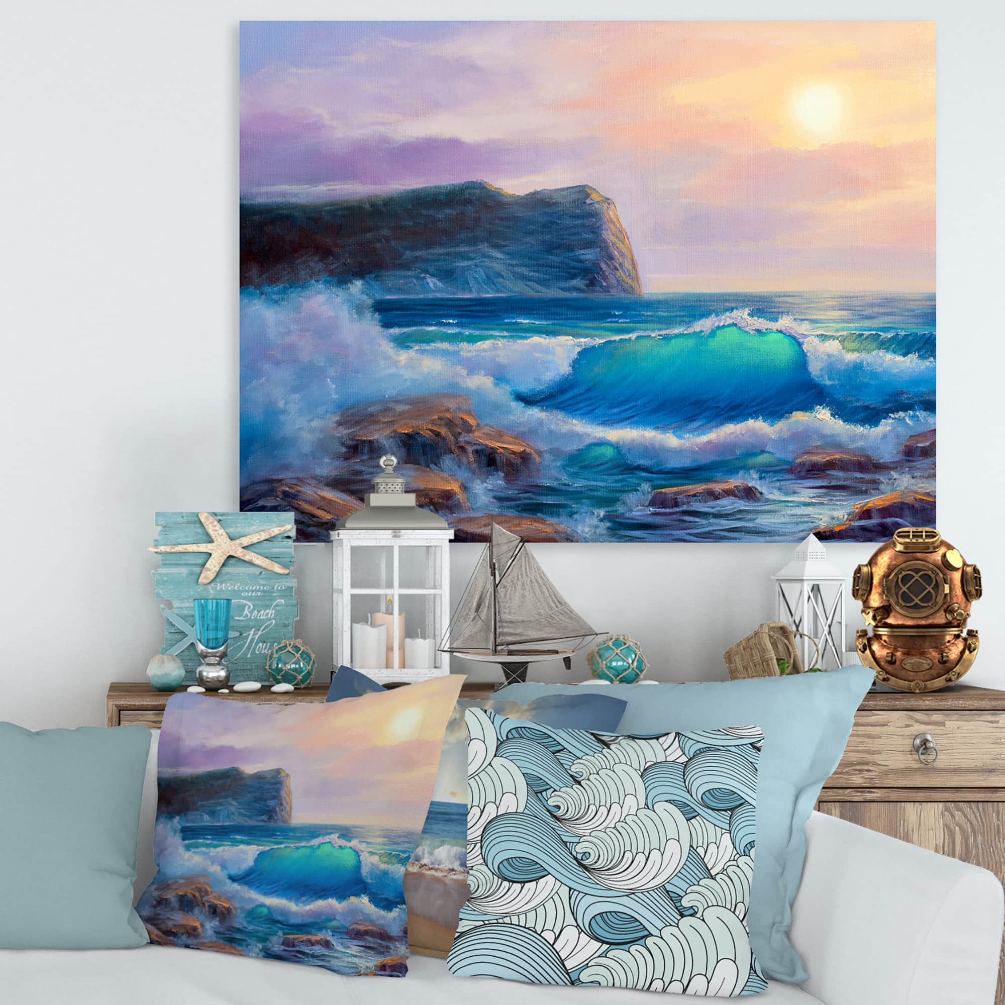 Designart - Blue Waves Breaking At The Beach III