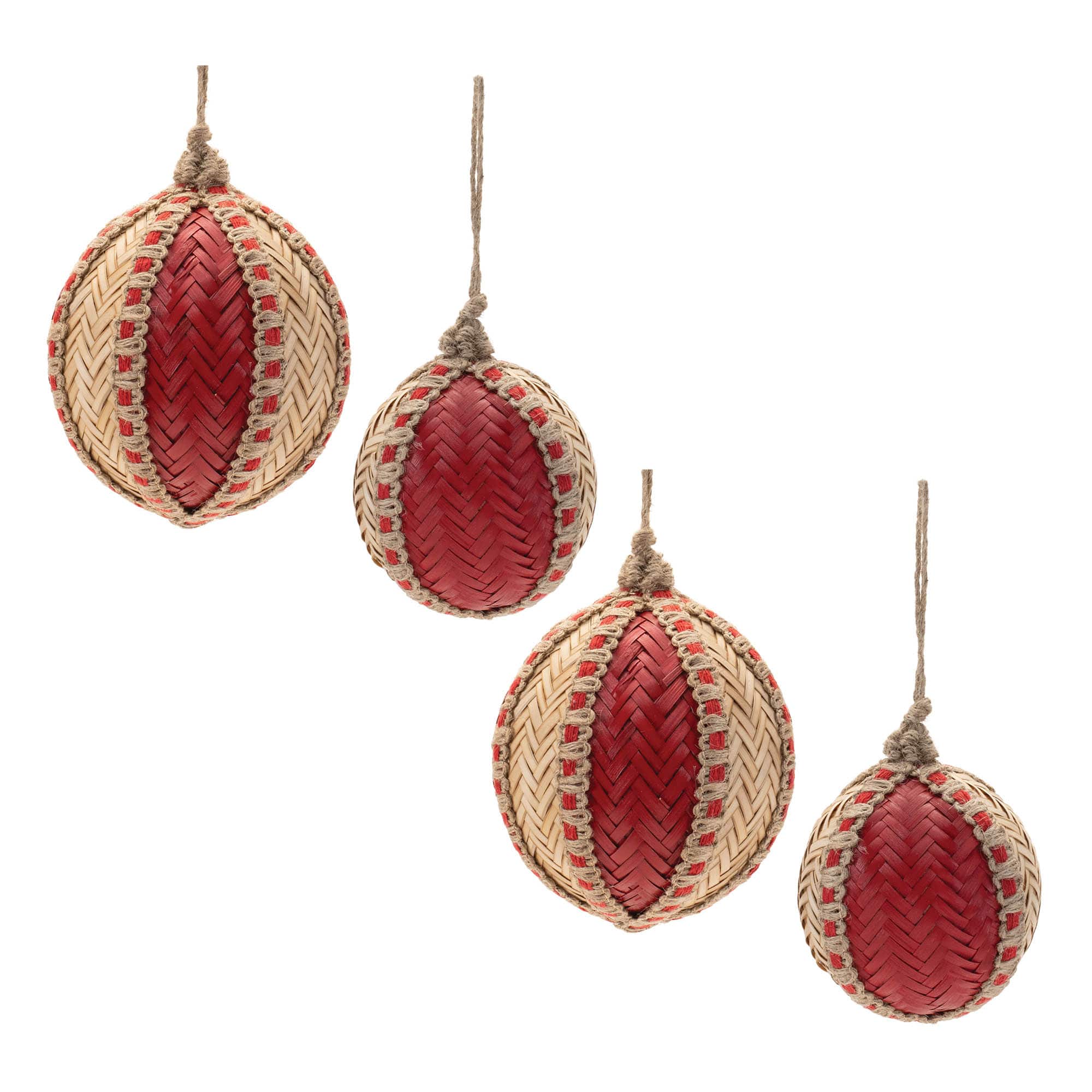 Woven Bamboo Ball Christmas Ornaments, 4ct.