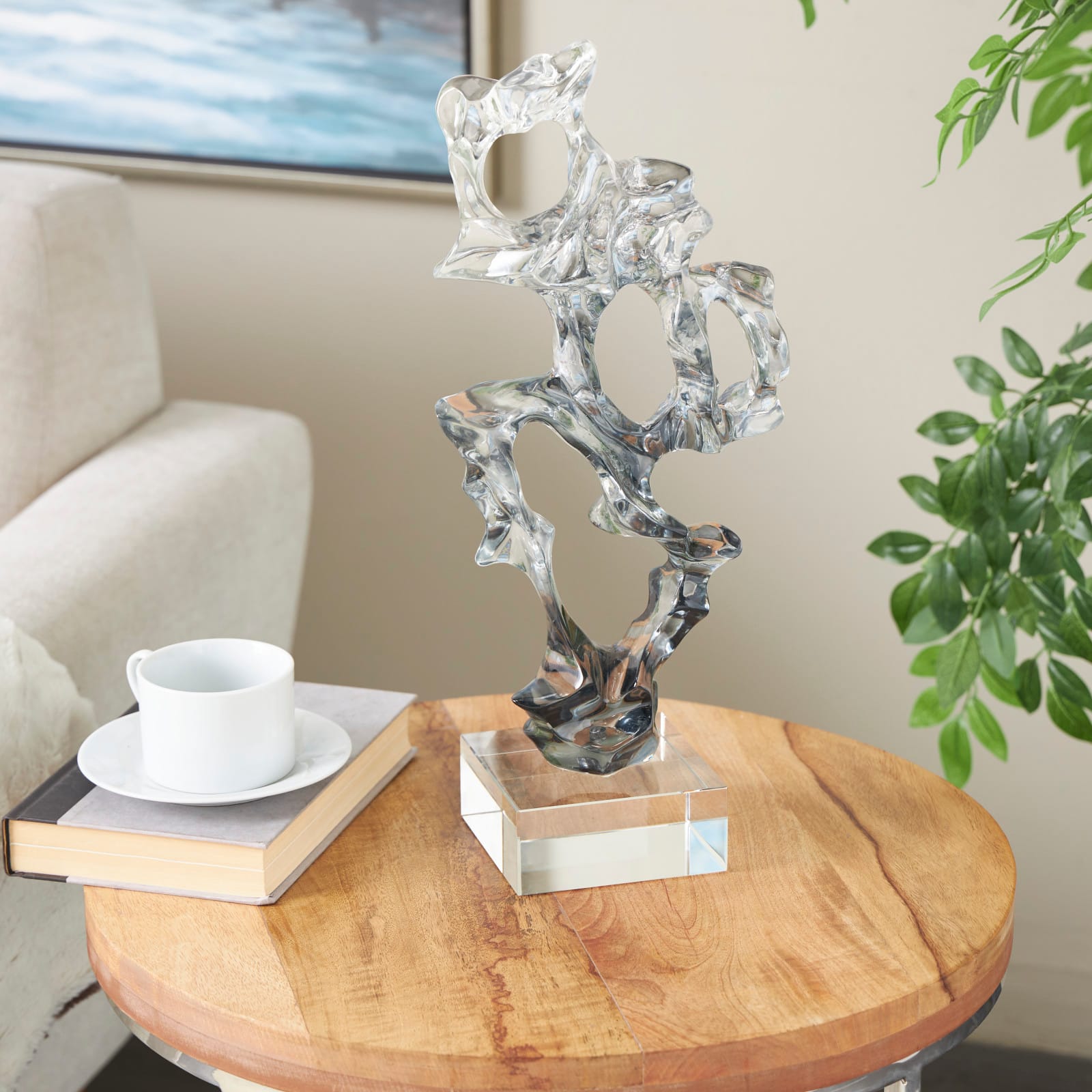 18" Clear Glass Handmade Freeform Sculpture with Clear Square Base