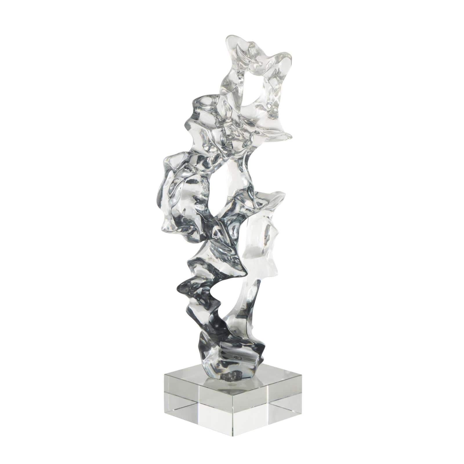 18" Clear Glass Handmade Freeform Sculpture with Clear Square Base