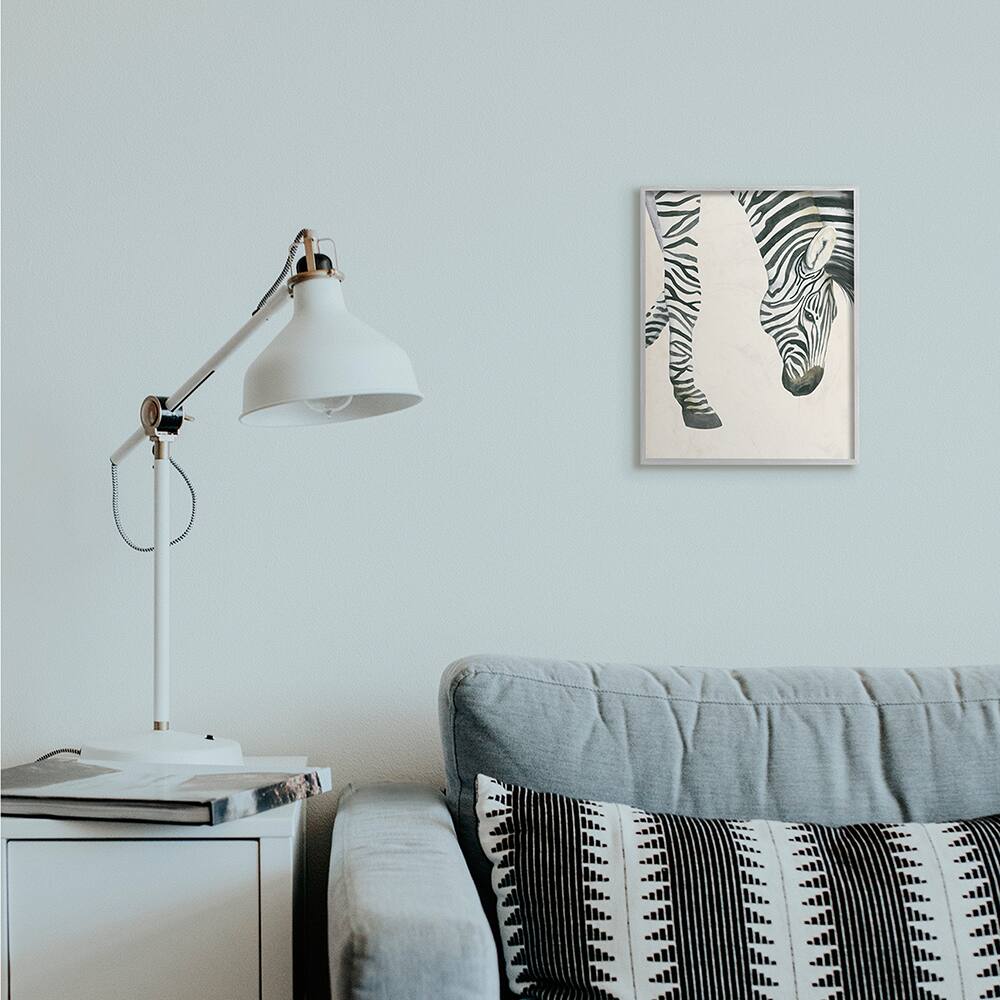 Stupell Industries Zebra Grazing Striped Safari Animal Hoof Detail in Gray Frame Wall Art