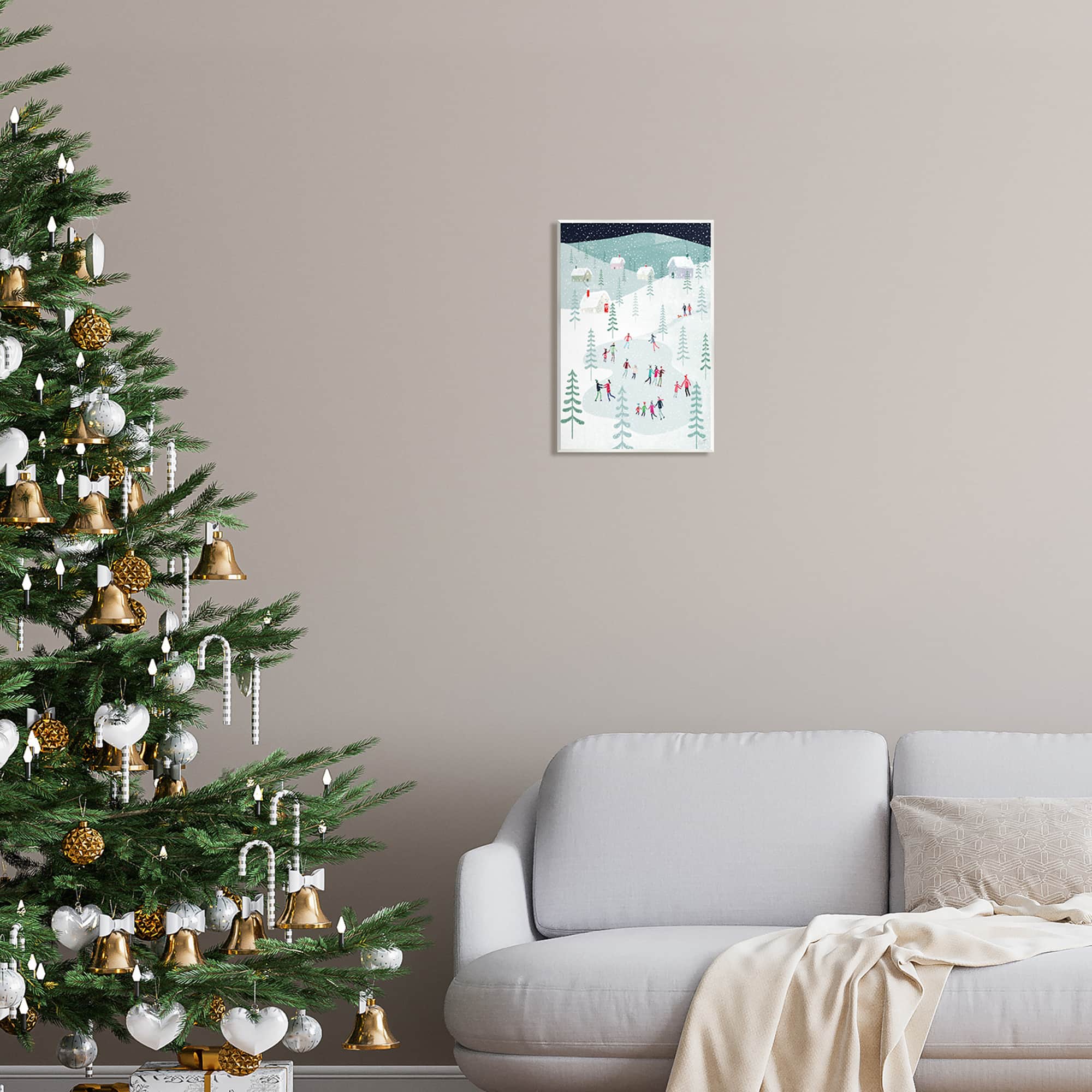 Stupell Industries Ice Skating Families Snowfall Wall Plaque Art