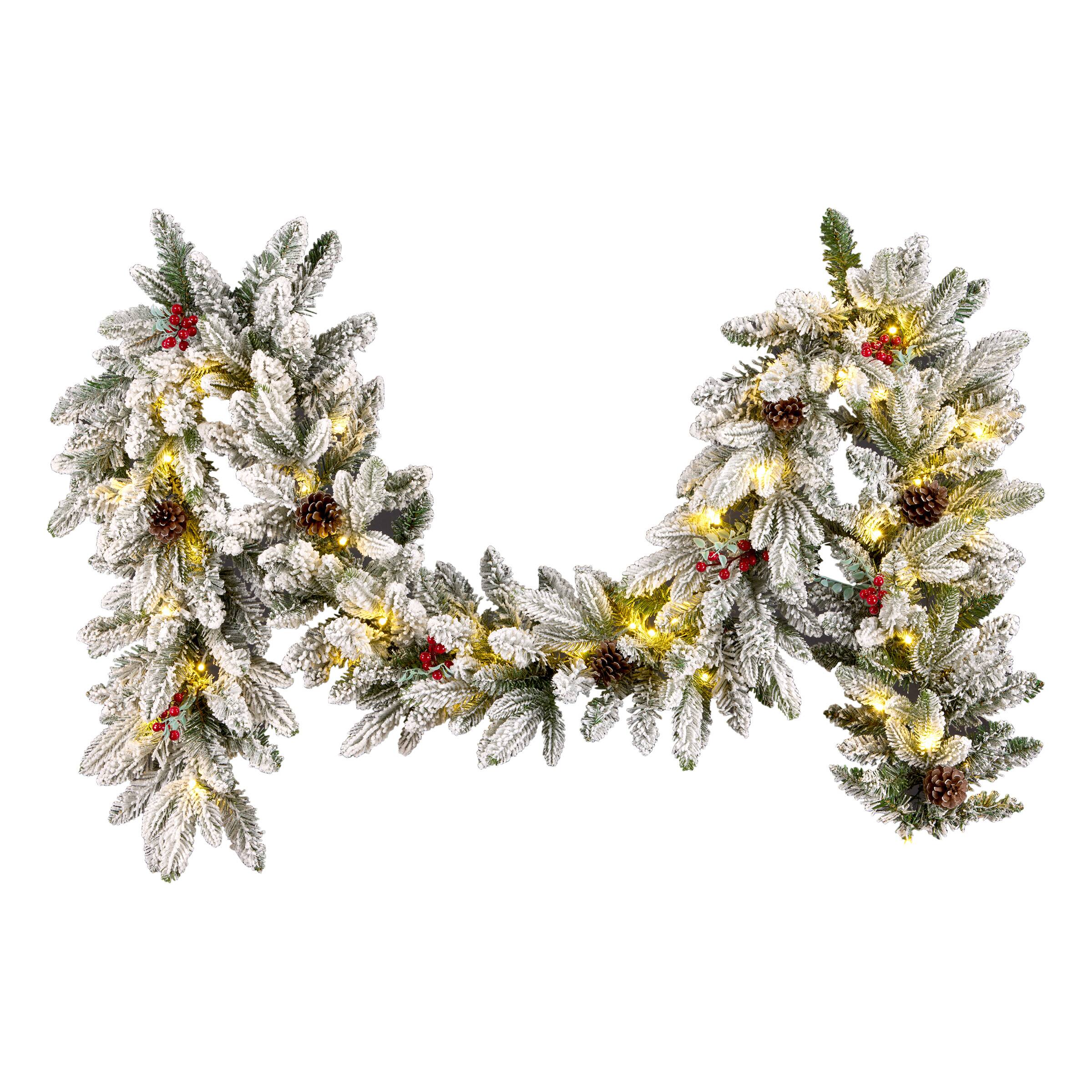 9ft. Snowberry Pine Pre-Lit LED Feel Real® Garland 