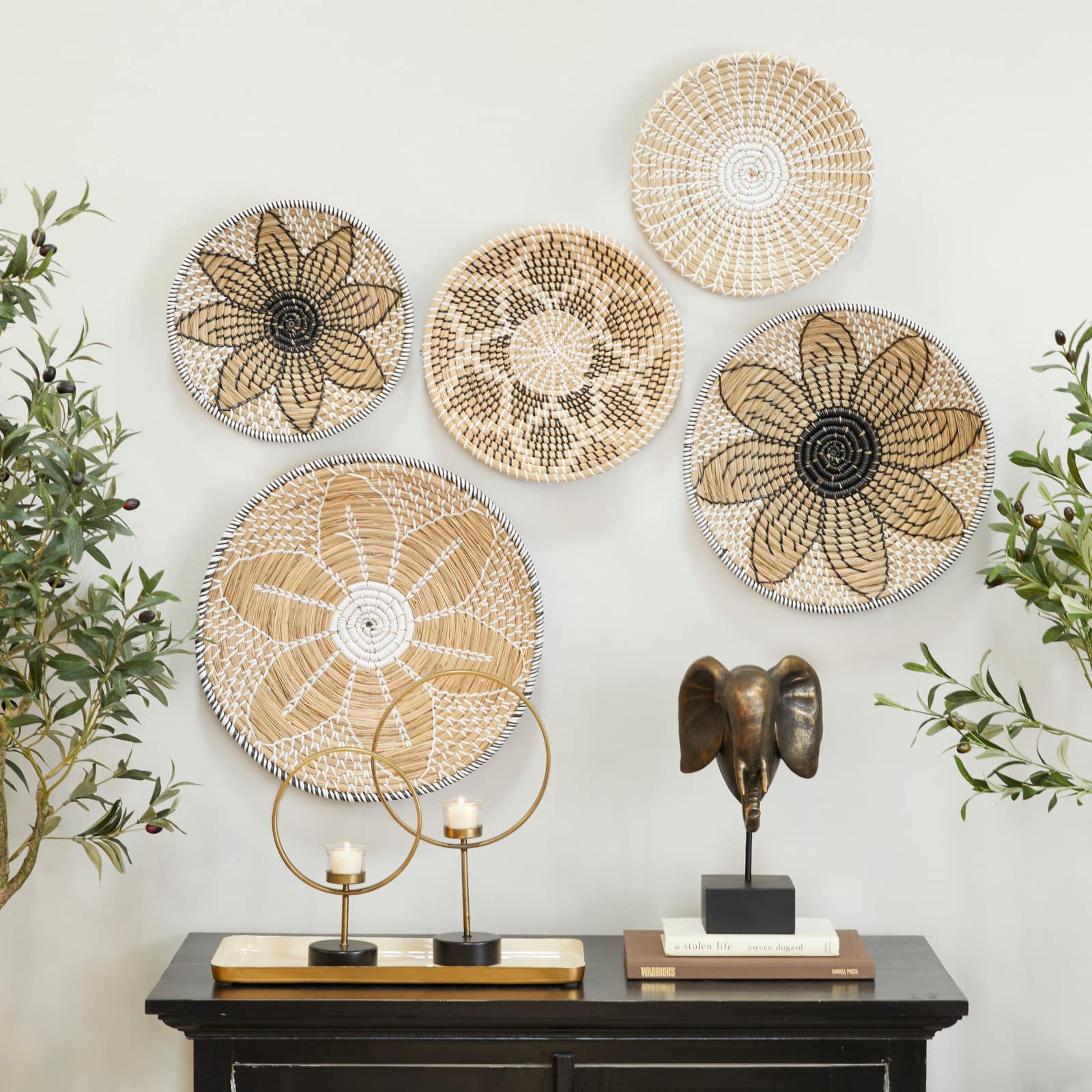 Brown Seagrass Bohemian Wall Decor, Set of 5 13", 19", 16", 14"
