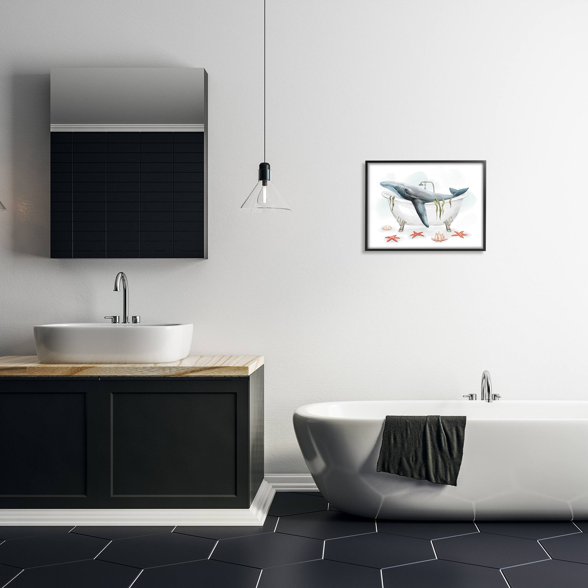 Stupell Industries Whale in Nautical Tub Seafoam Starfish Shells in Frame Wall Art