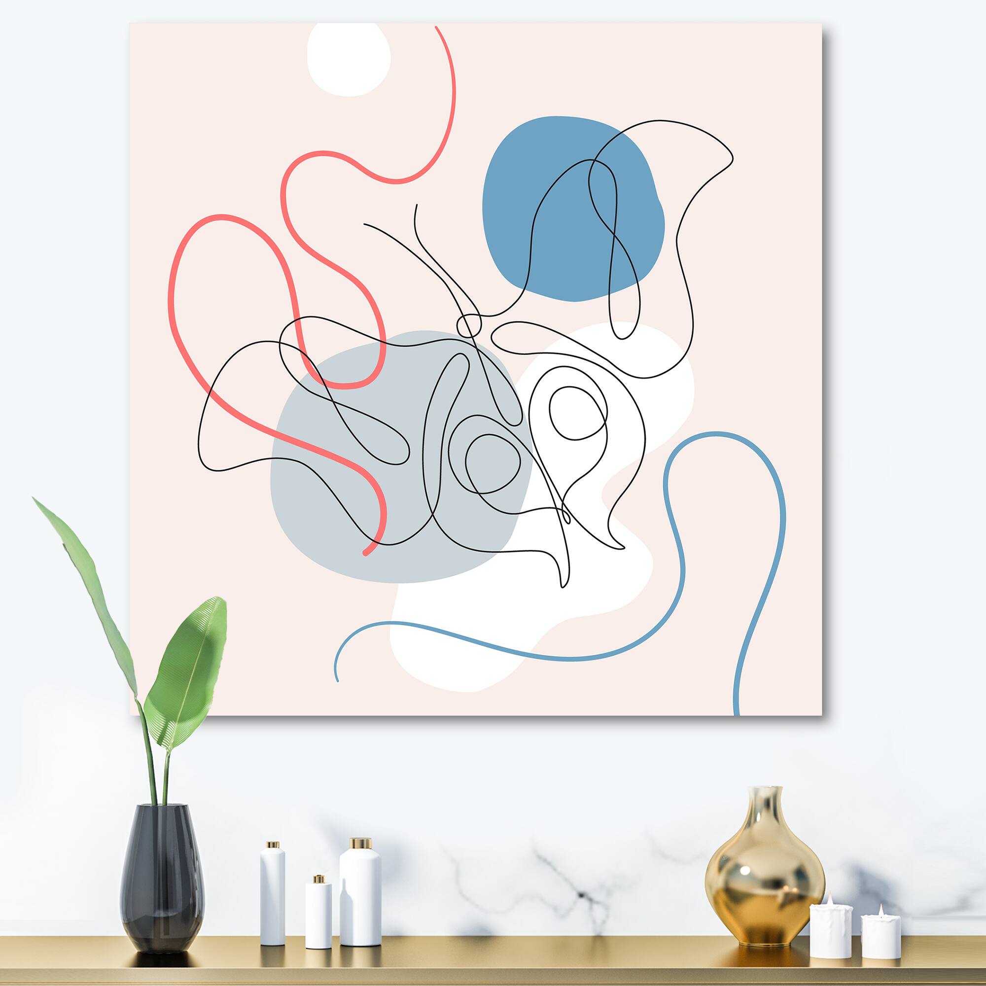 Designart - Butterfly One Line Drawing On Cubism Shapes II