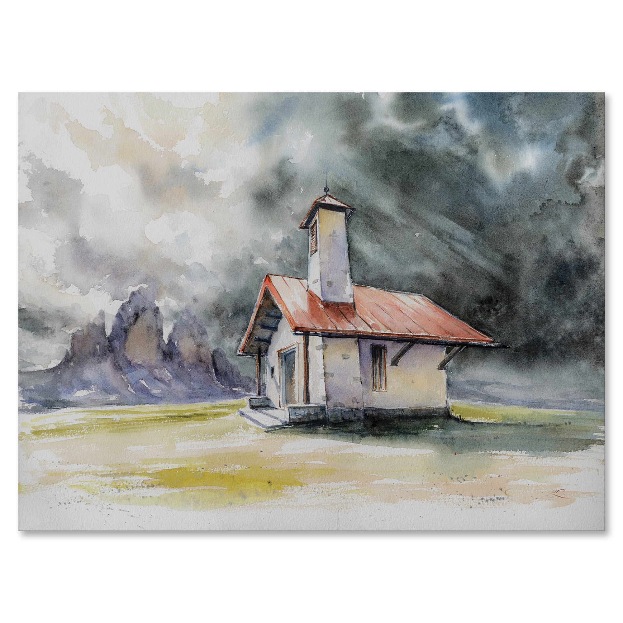 Designart - Rustic House On Mountain Top During Storm
