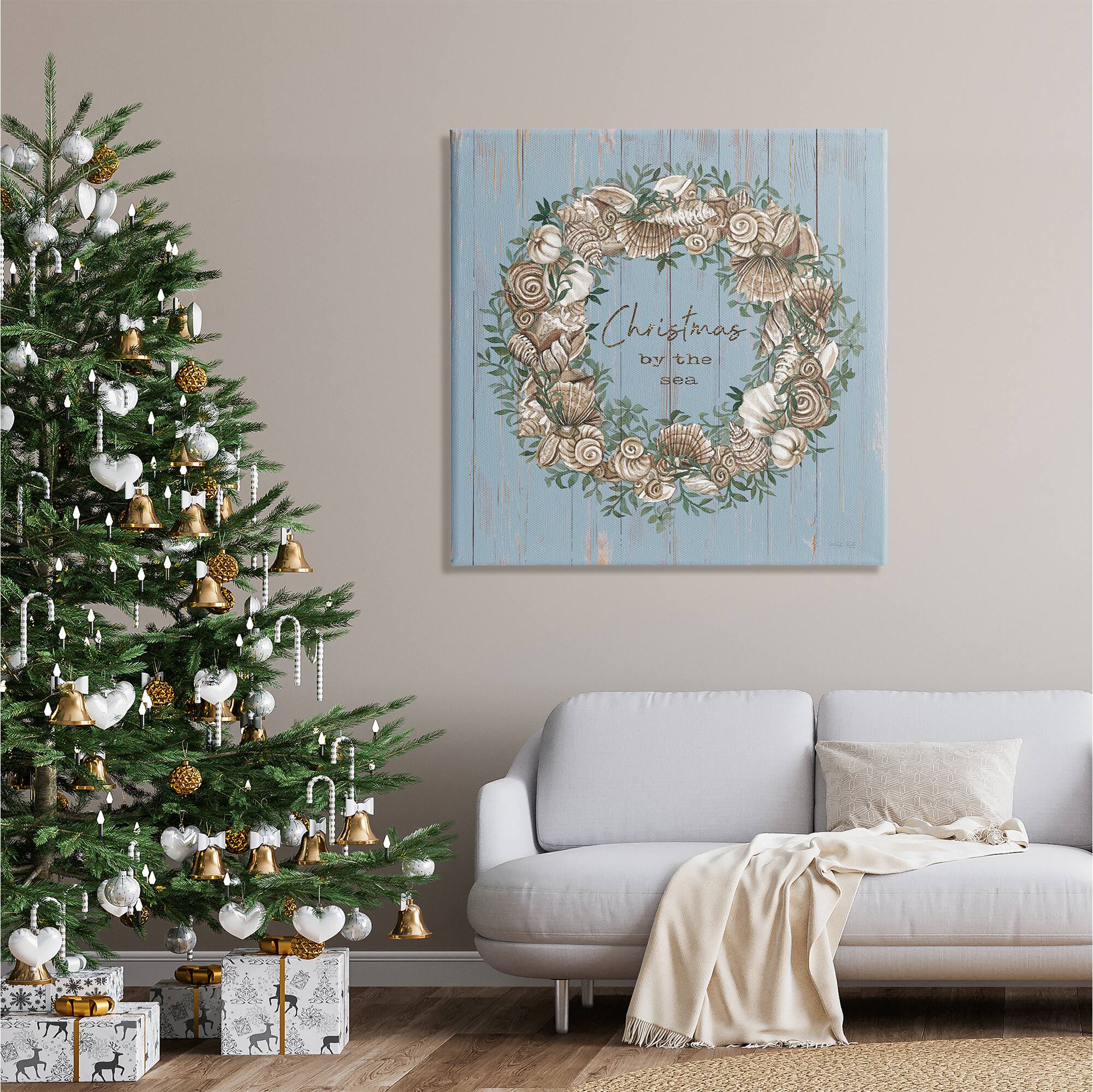 Stupell Industries Christmas By The Sea Shell Wreath Canvas Wall Art