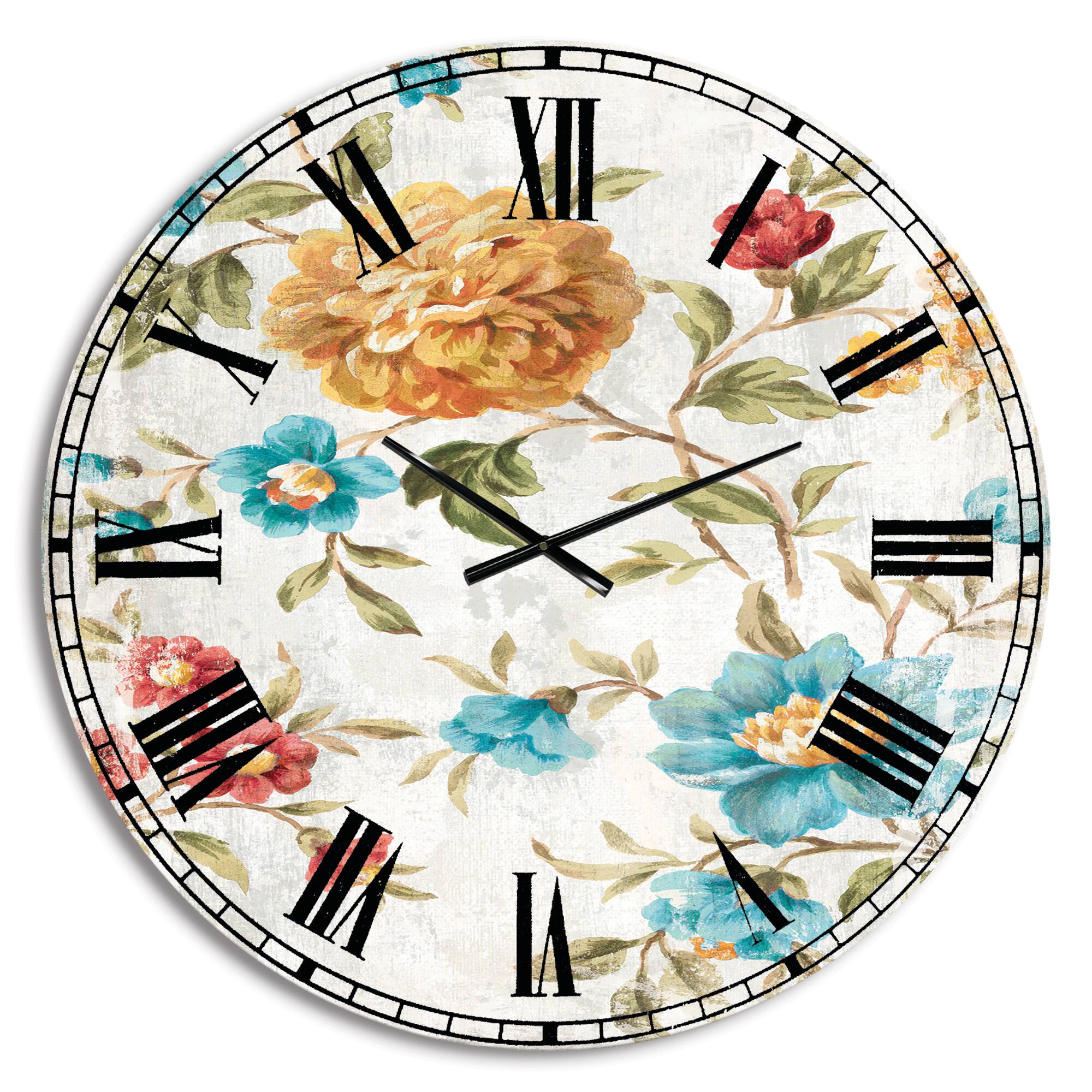 Designart 'Golden Flowers Lodge Wall Clock