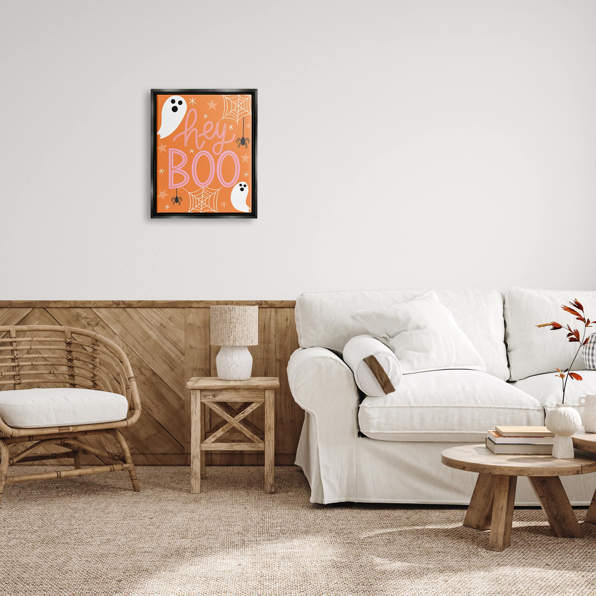 Stupell Industries Hey Boo Orange Halloween Ghosts Framed Floater Canvas Wall Art