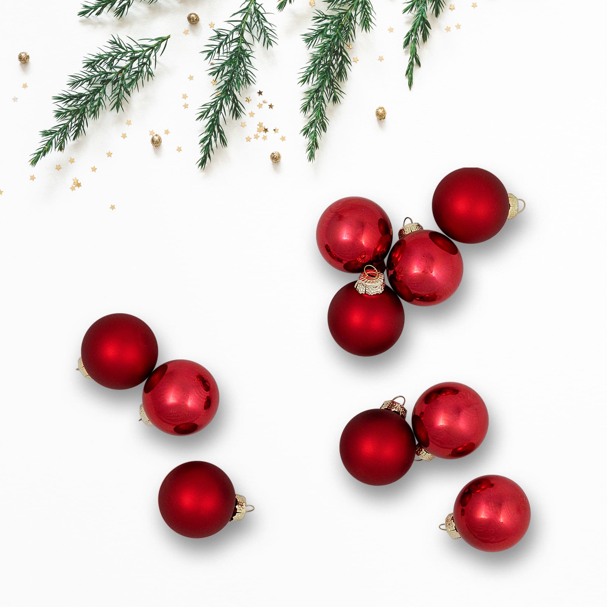 Northlight 1.5" Red 2-Finish Christmas Glass Ball Ornaments Set