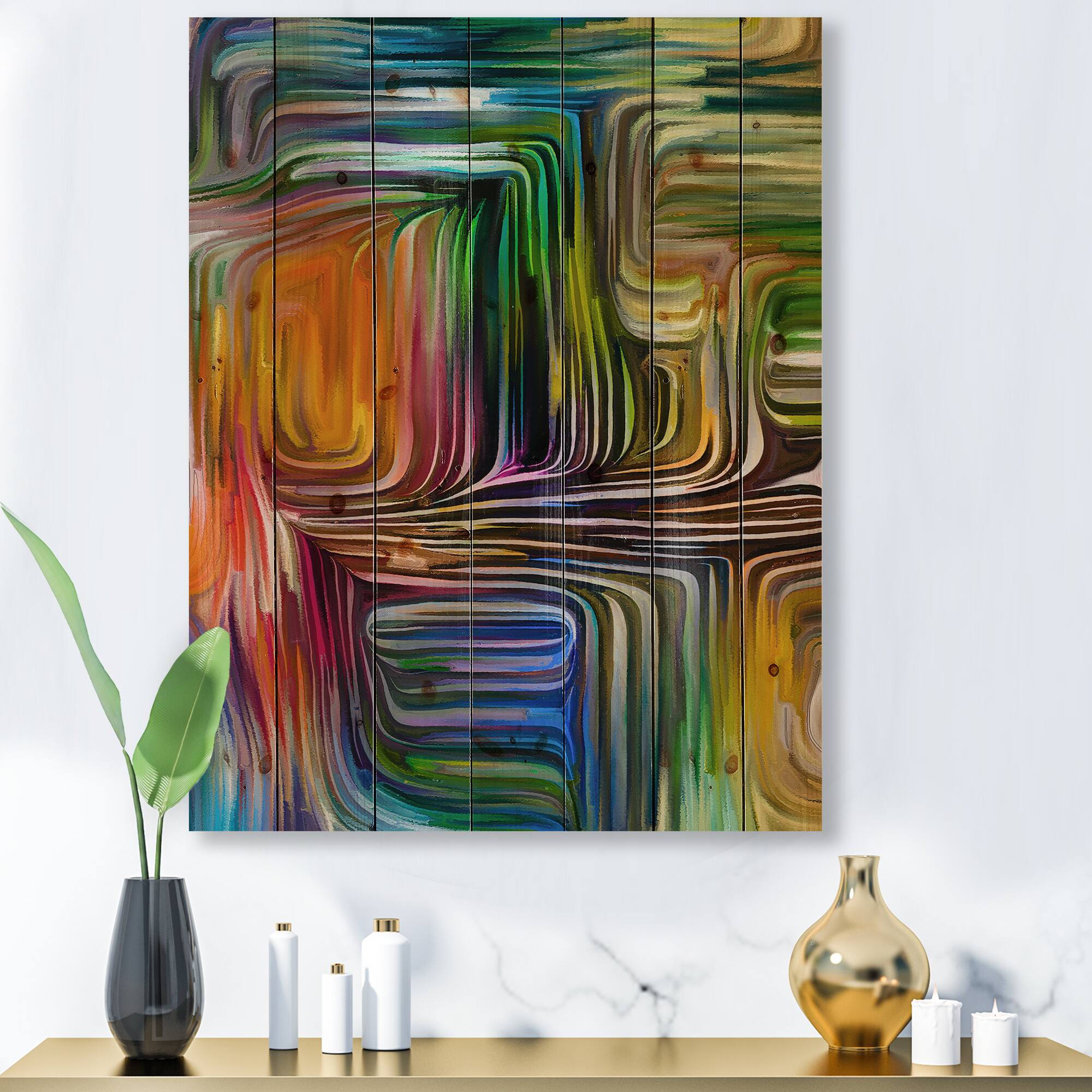 Designart - Colour Fusion III - Modern Print on Natural Pine Wood