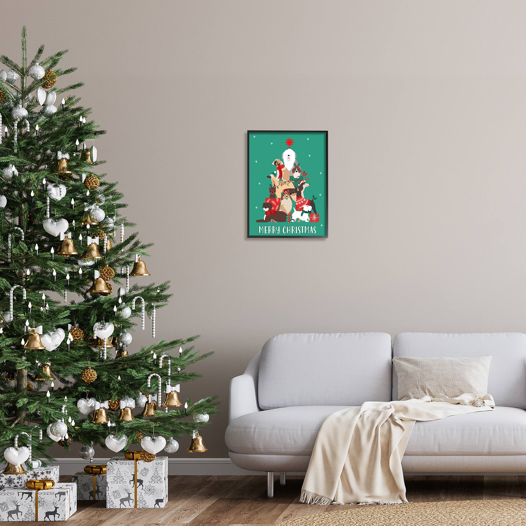 Stupell Industries Merry Christmas Happy Dog Gifts Framed Giclee Art