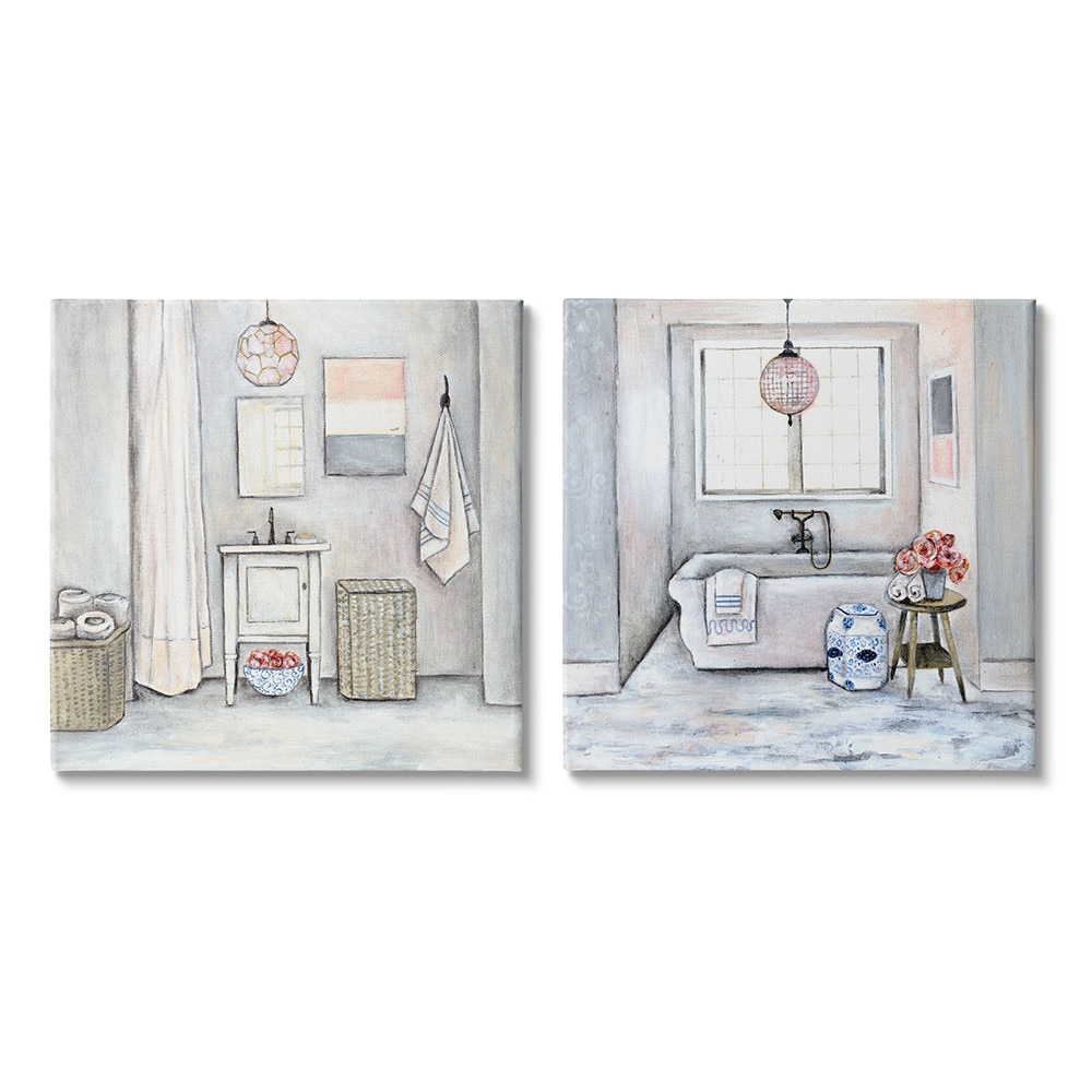 Stupell Industries Bathroom Interior Soft Home Cottage Design Canvas Wall Art