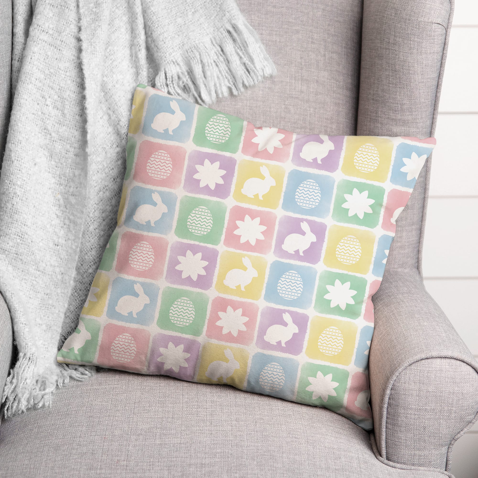 Easter Block Pattern 18" x 18" Throw Pillow