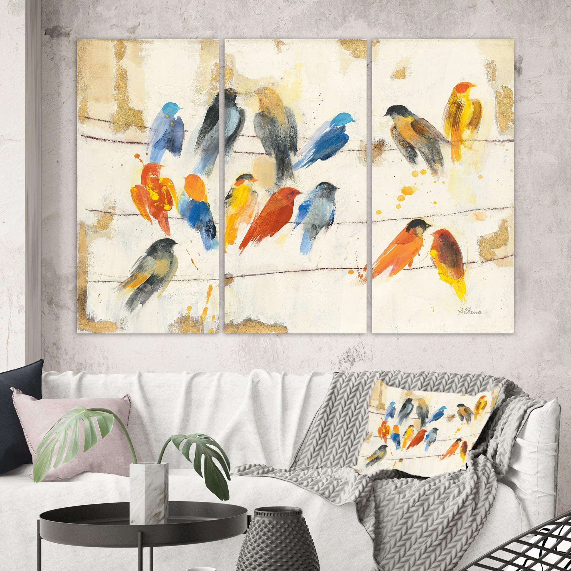 Designart - Multicolor Bird Meeting - Traditional Animal Premium Canvas Wall Art