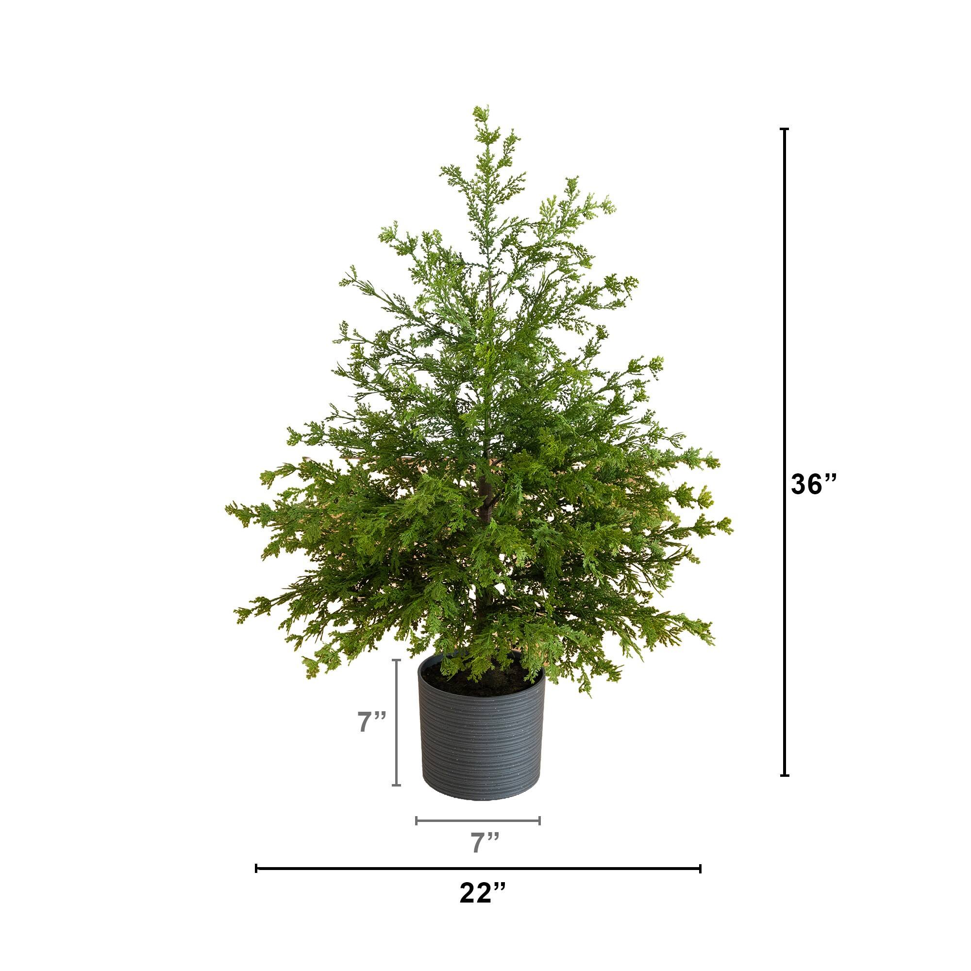 Nearly Natural 3ft. Unlit Real Touch Artificial Cedar Tree in Decorative Gray Planter