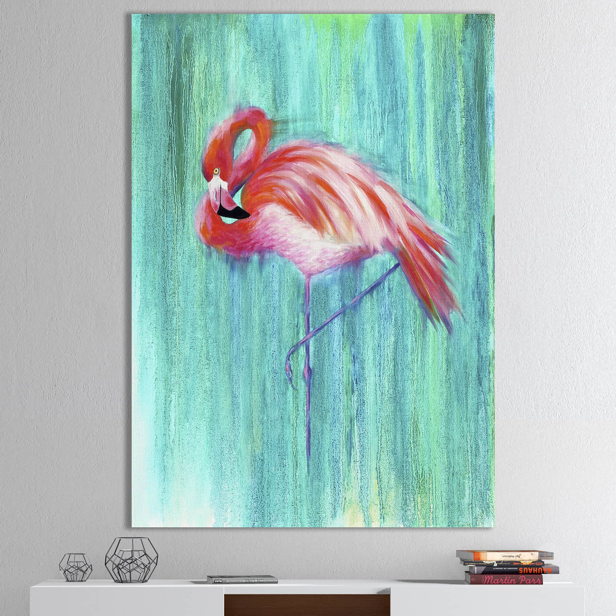 Designart - Pink Flamingo In Blue
