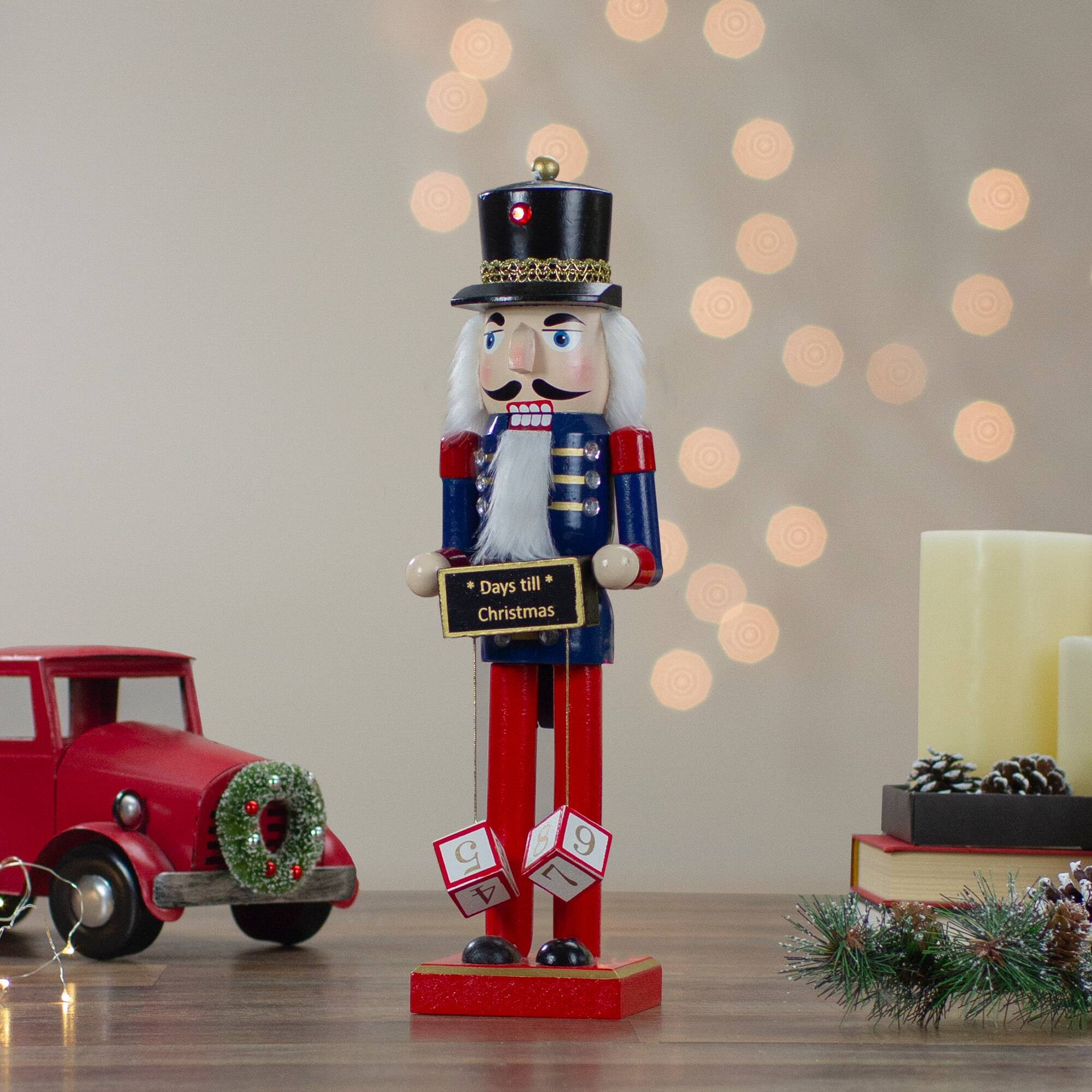 14" Wooden Nutcracker with Christmas Countdown Sign