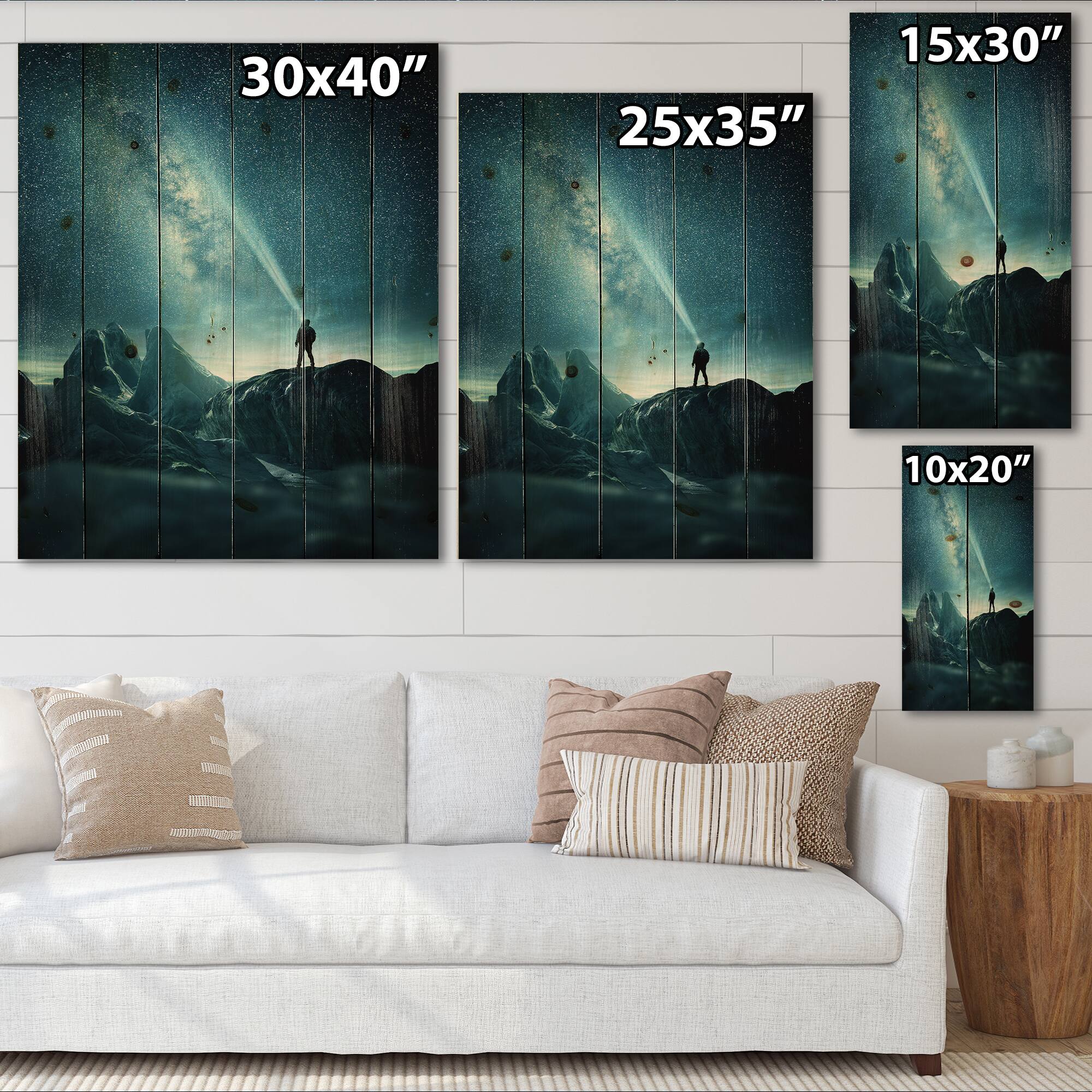 Designart - A Man Shining A Light Into The Night Sky