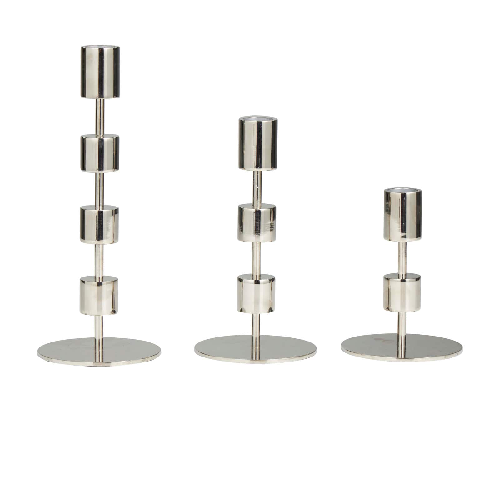 Silver Aluminum Floating Block Abstract Candle Holder with Rounded Base Set