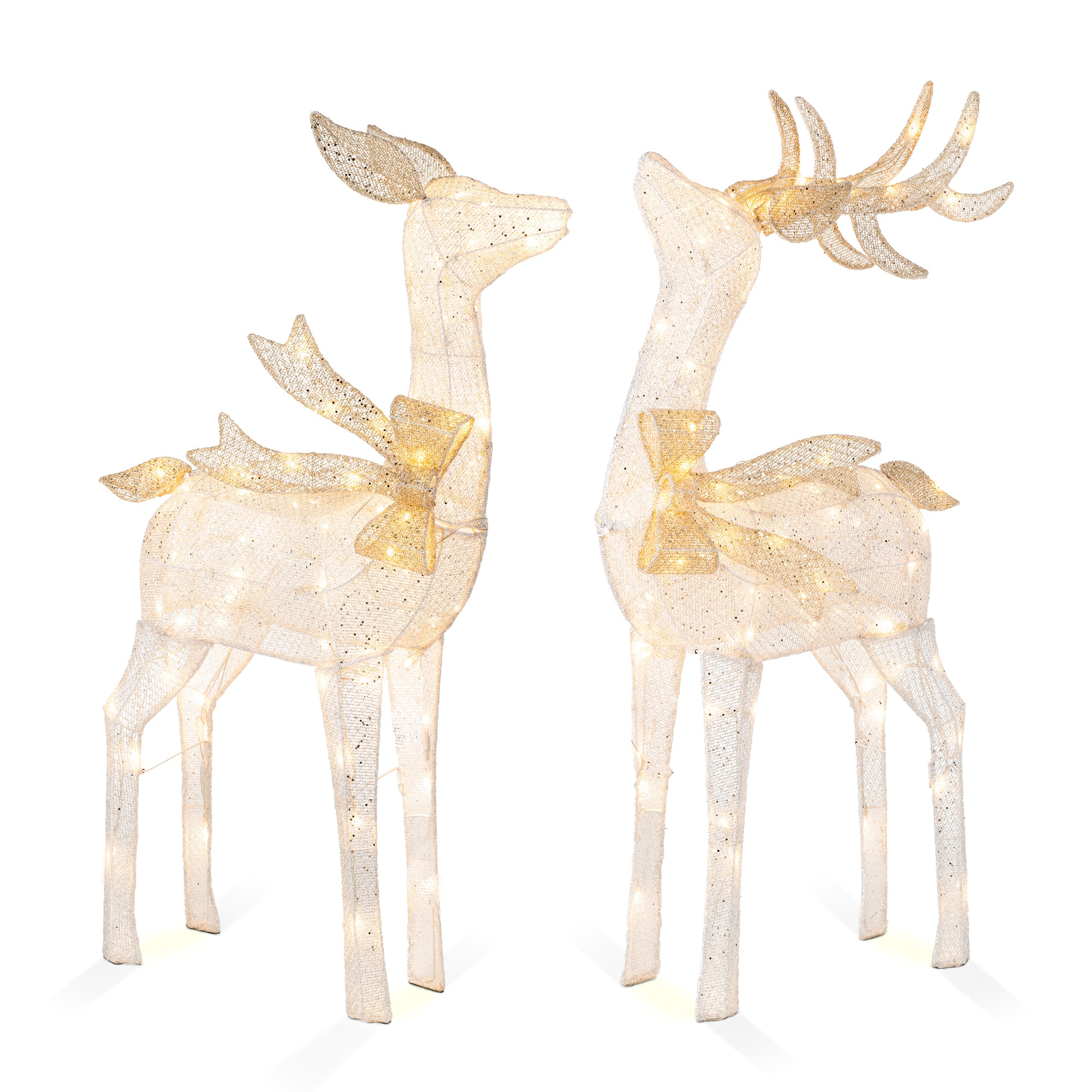 Glitzhome® 43" Christmas 3D Glittered Fabric Reindeer with 170 Warm White LED Lights Set