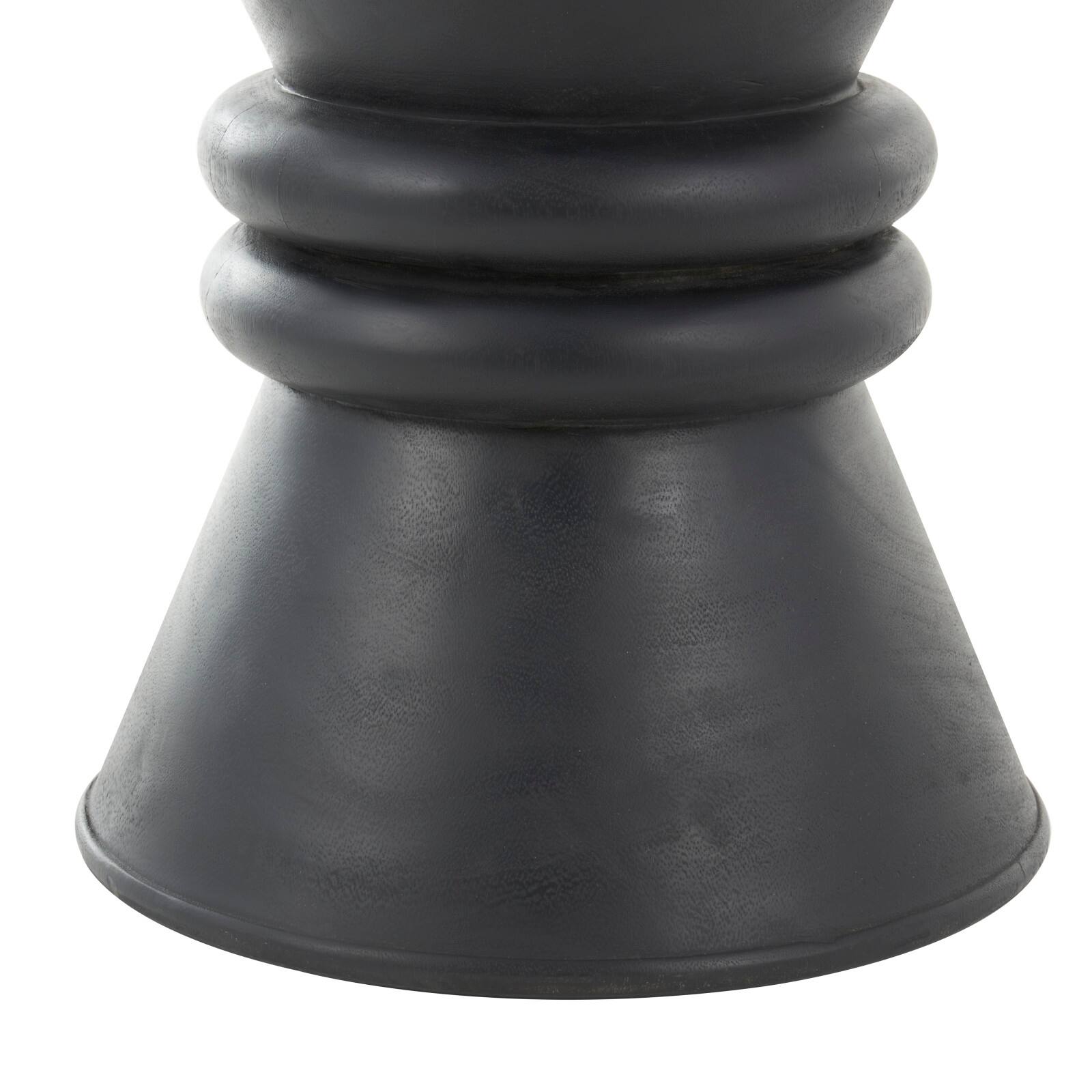 18" Black Wood Handmade Carved Hourglass Accent Table with 3D Ring Center
