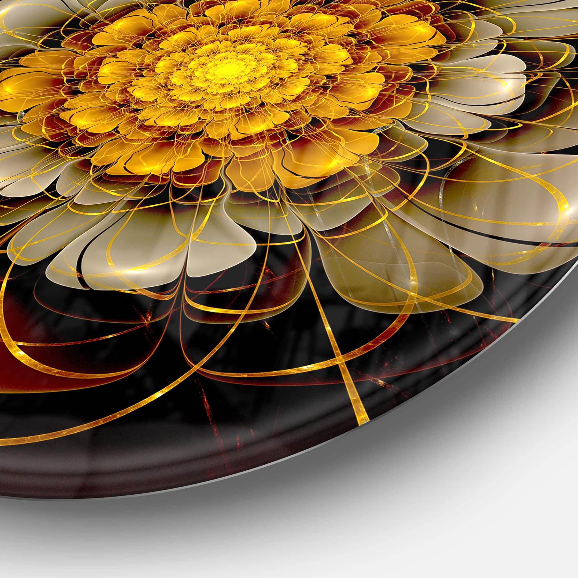Designart - Dark Gold Fractal Flower' Disc Large Contemporary Circle Metal Wall Arts