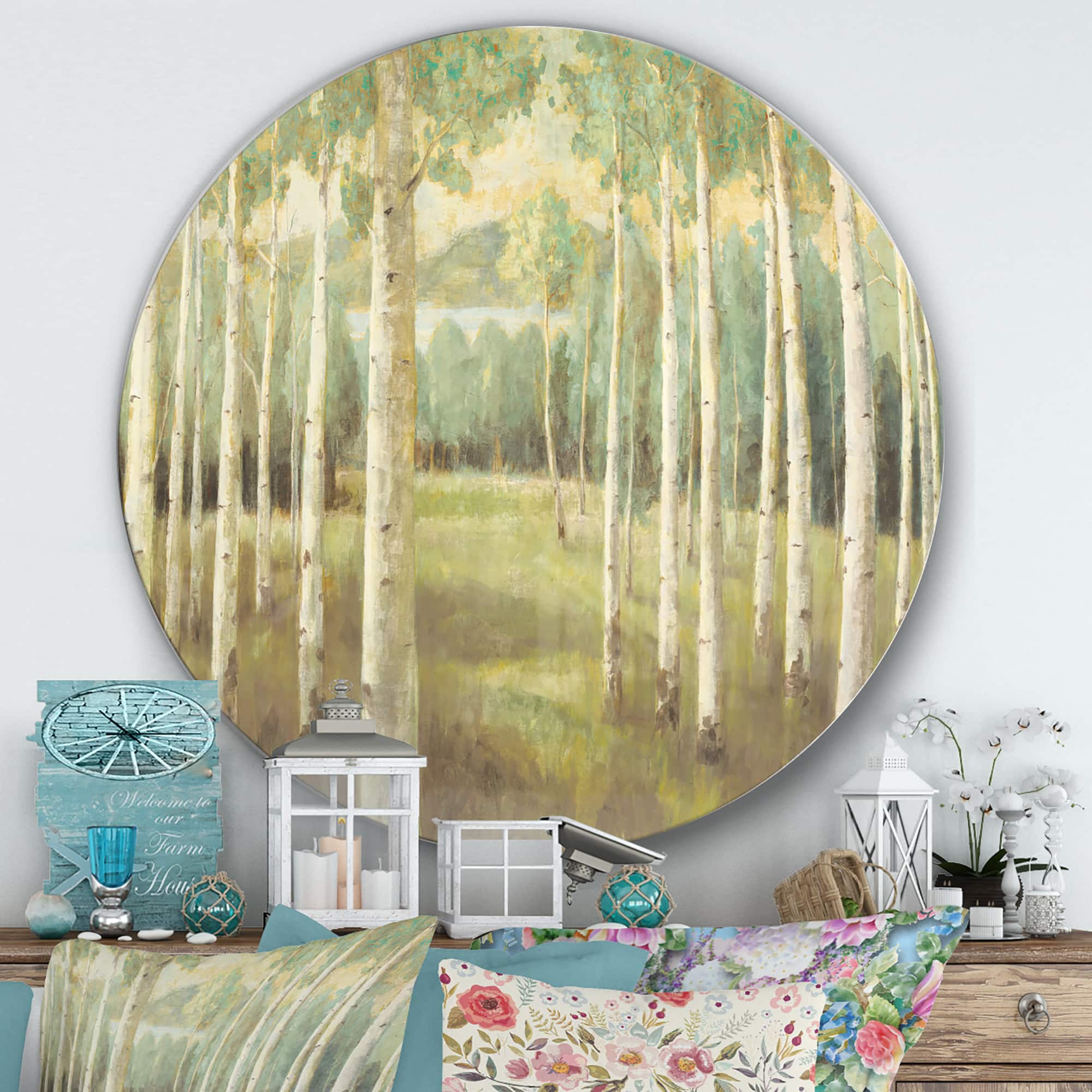 Designart - Aspens Neutral Forest - Farmhouse Metal Circle Wall Art