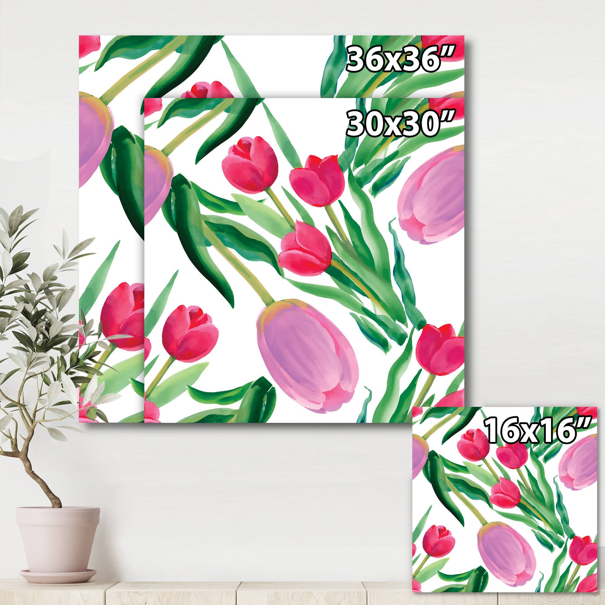 Designart - Blooming Beautiful Pink Tulips Flowers - Traditional Canvas Wall Art Print
