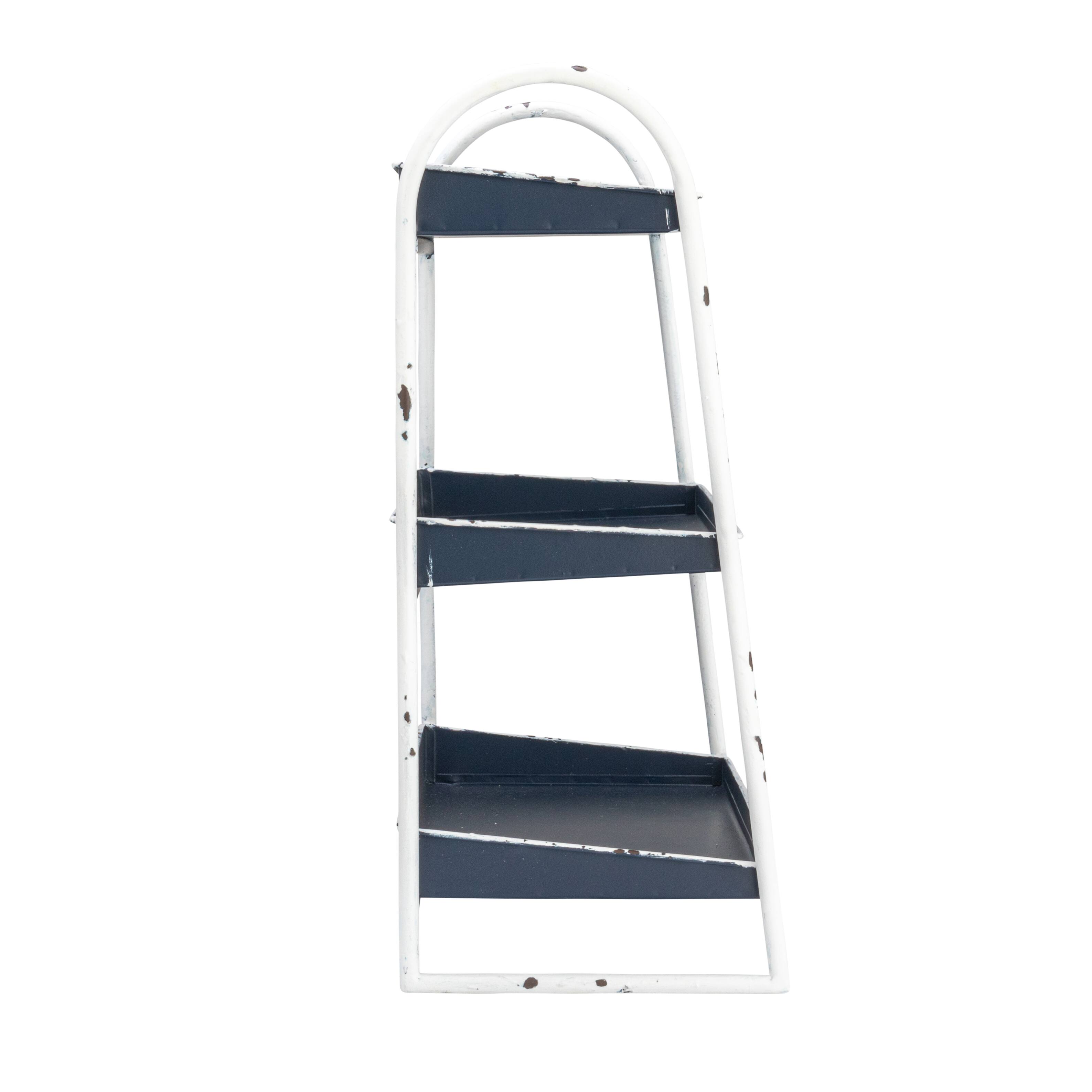 Hello Honey® 15.5" Heavily Distressed 3-Tier Metal Tray with White Frame & Rim