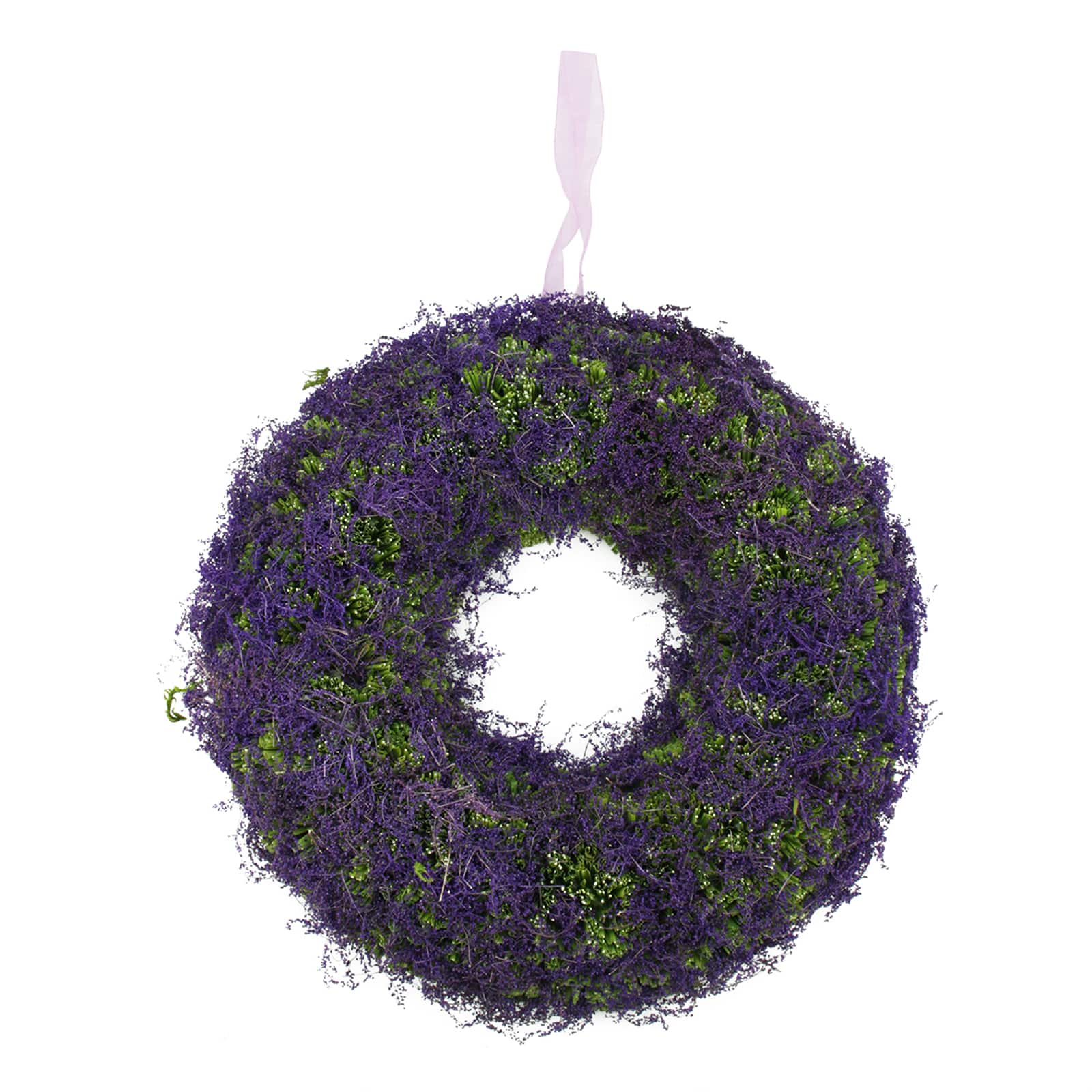 14.5" Purple Reindeer Moss & Green Twig Spring Wreath