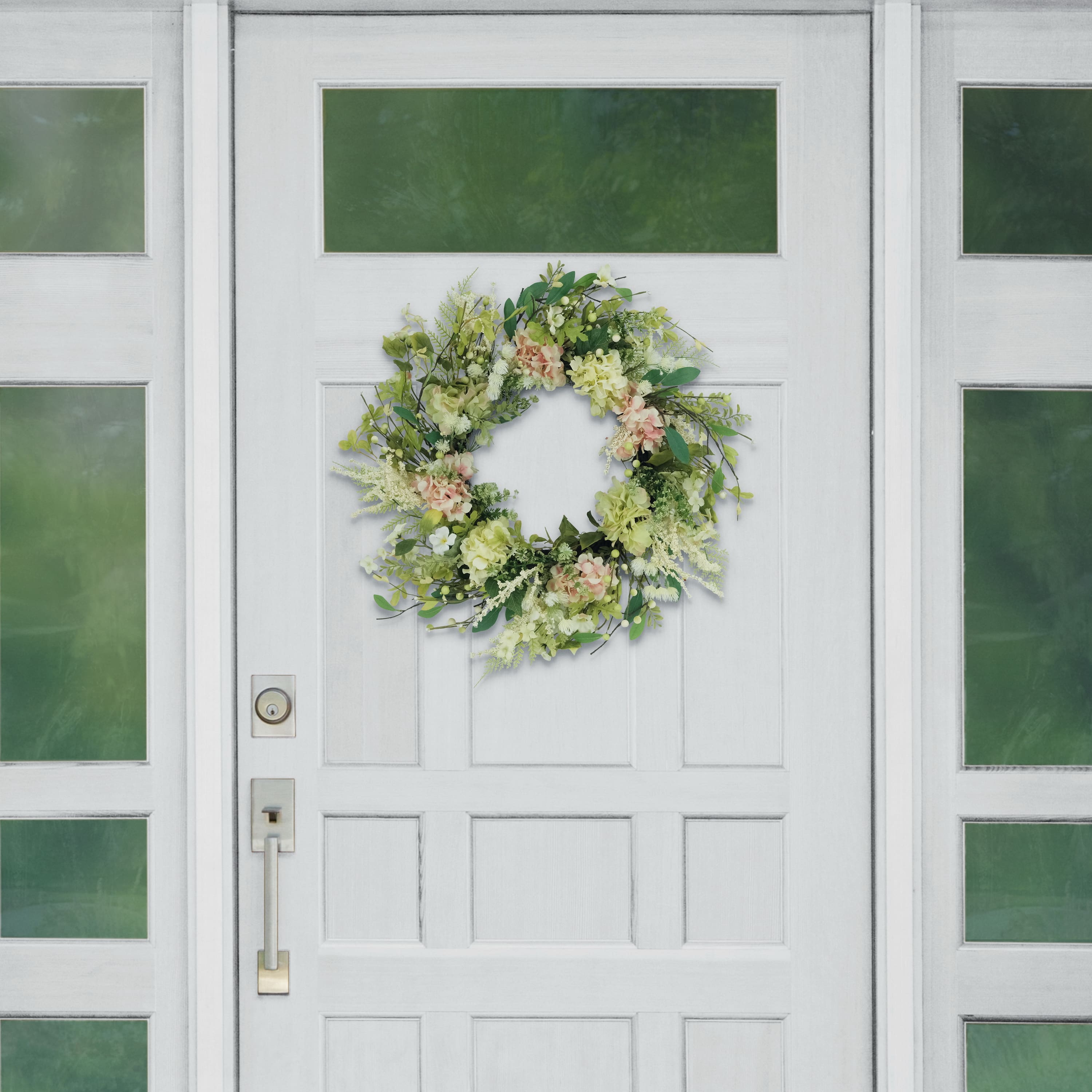 6 Pack: 24" Pink & Cream Hydrangea & Dogwood Floral Spring Wreath