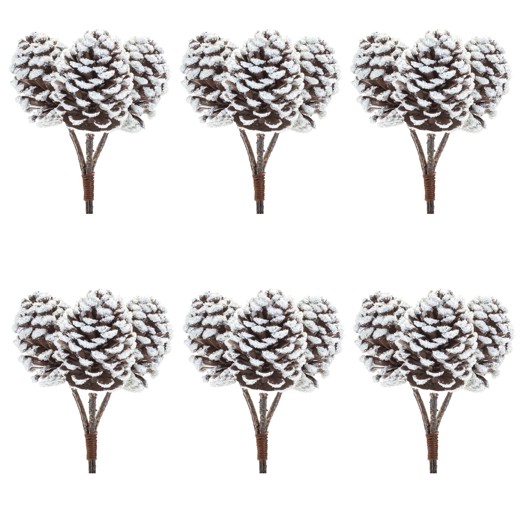 Brown & White Flocked Pinecone Stem Bundle, 6ct.