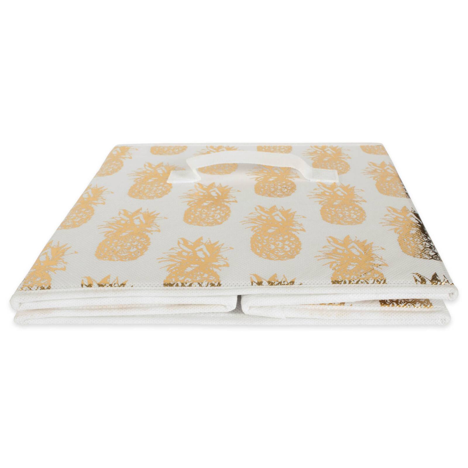DII® 13" Nonwoven Polyester White & Gold Pineapple Storage Cube, 2ct.