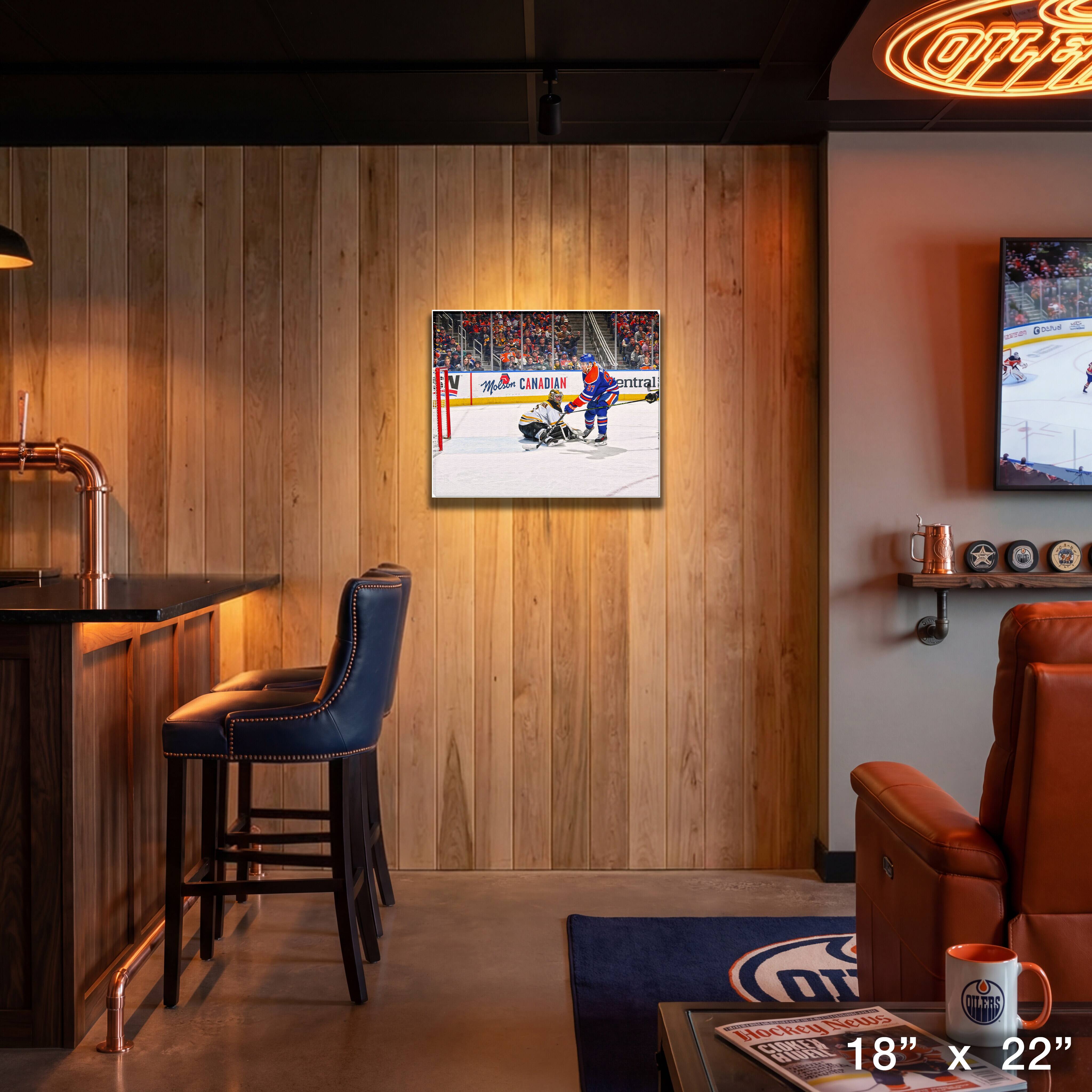 Connor McDavid Unsigned 16" x 20" Canvas Oilers vs Bruins 20" x 16"