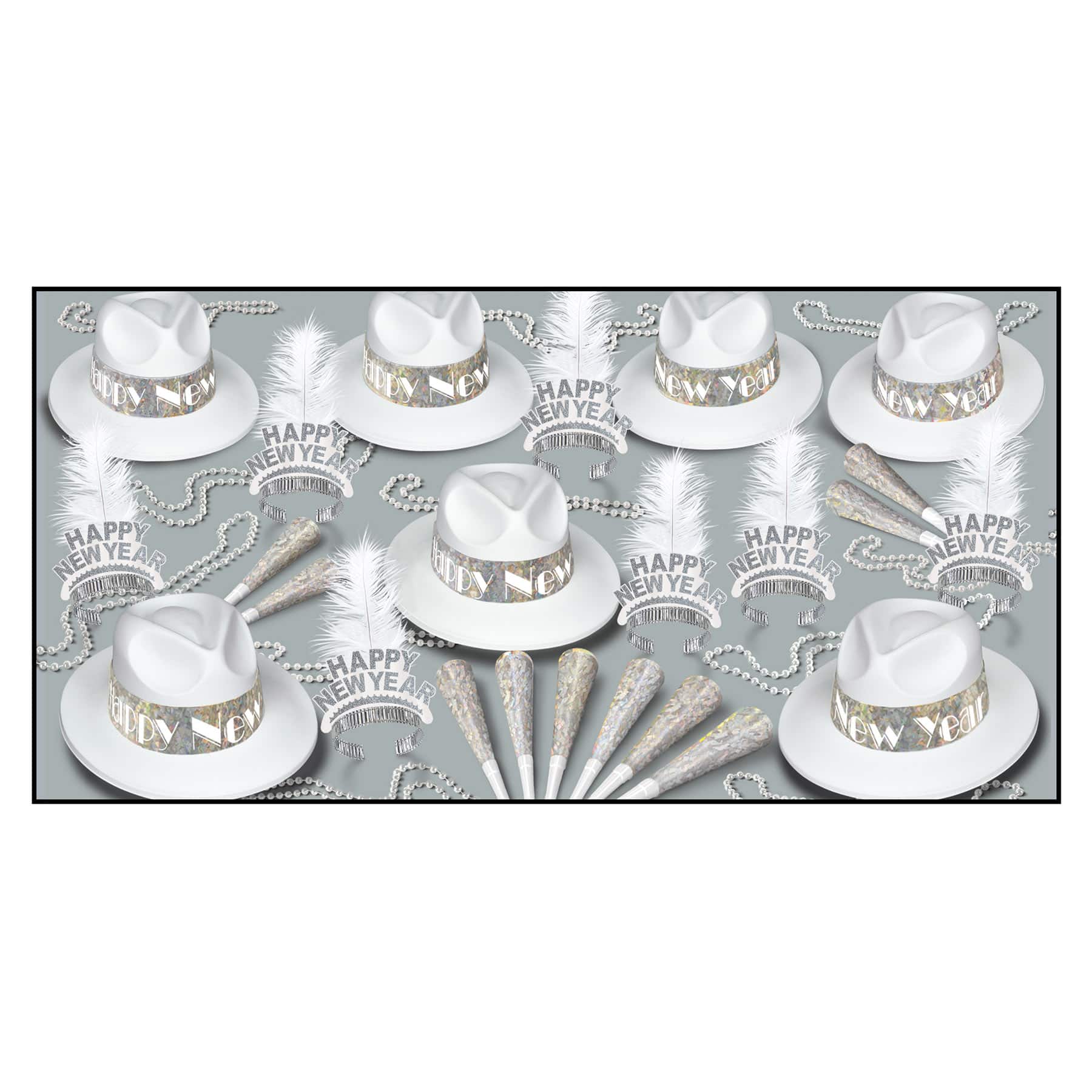 Beistle White & Silver New Year LA Swing Party Favor Kit for 50