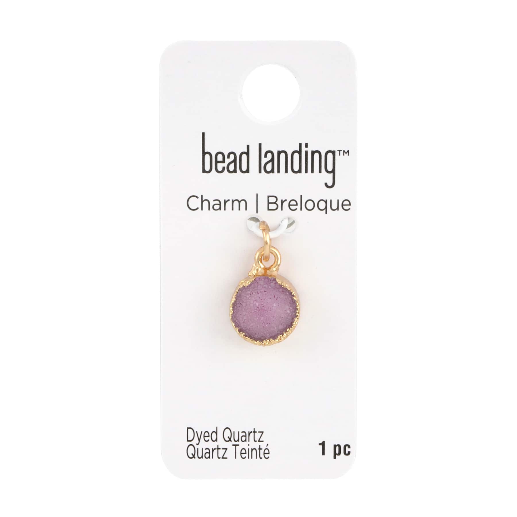 Round Light Amethyst Dyed Quartz Charm by Bead Landing™