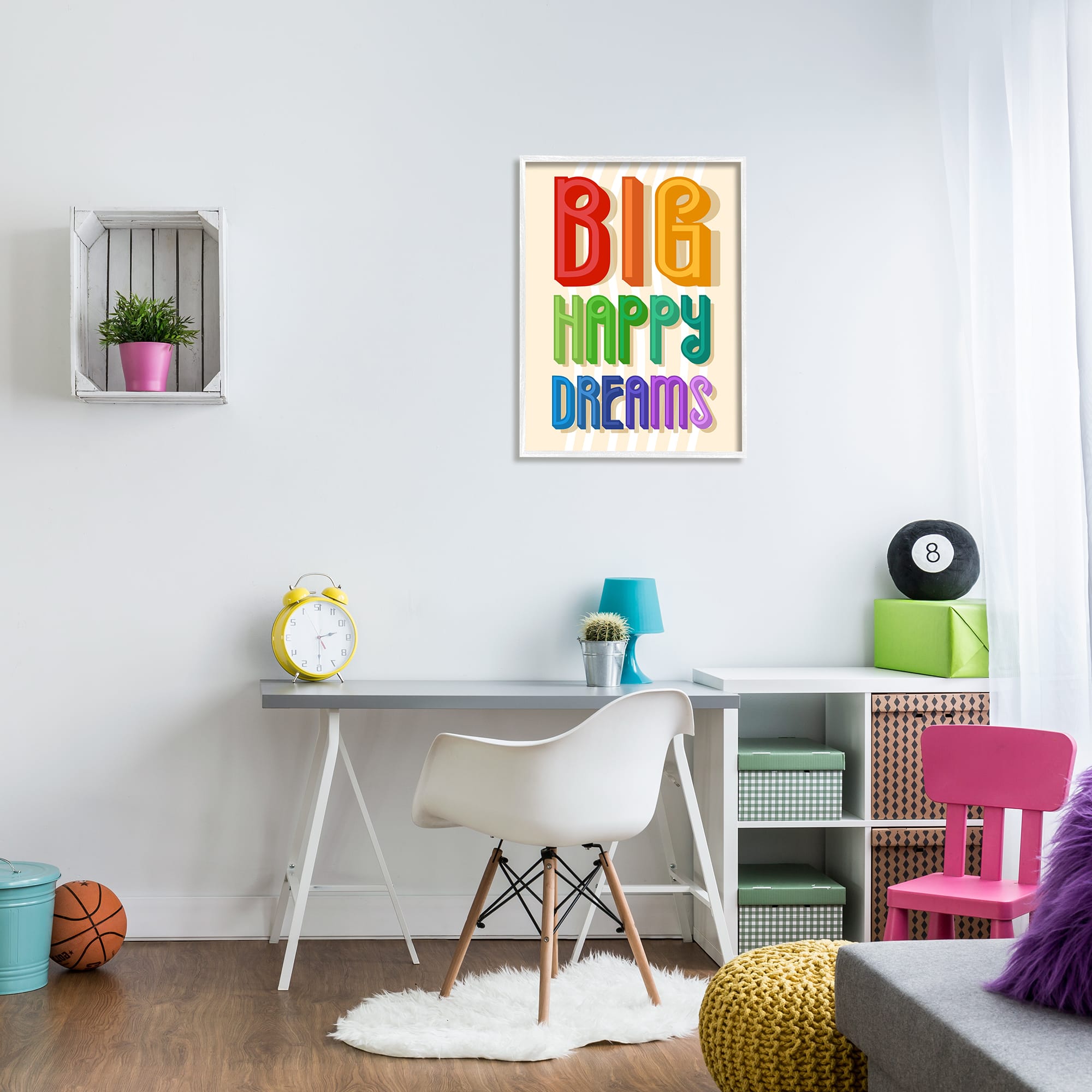 Stupell Industries Big Happy Dreams Wall Art in White Frame