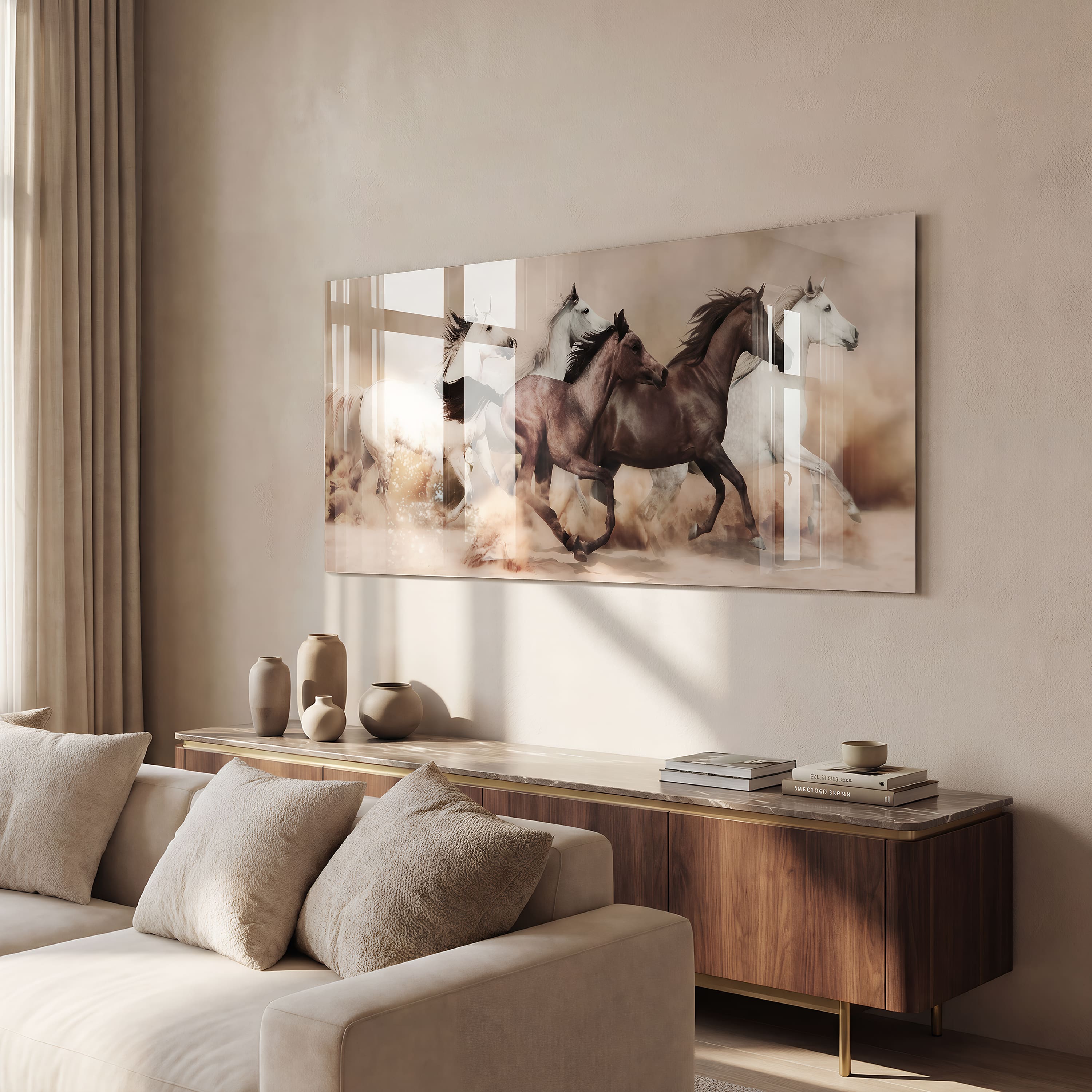 Empire Art Direct 63" x 24" Stampede Frameless Free Floating Printed Tempered Art Glass Wall Art