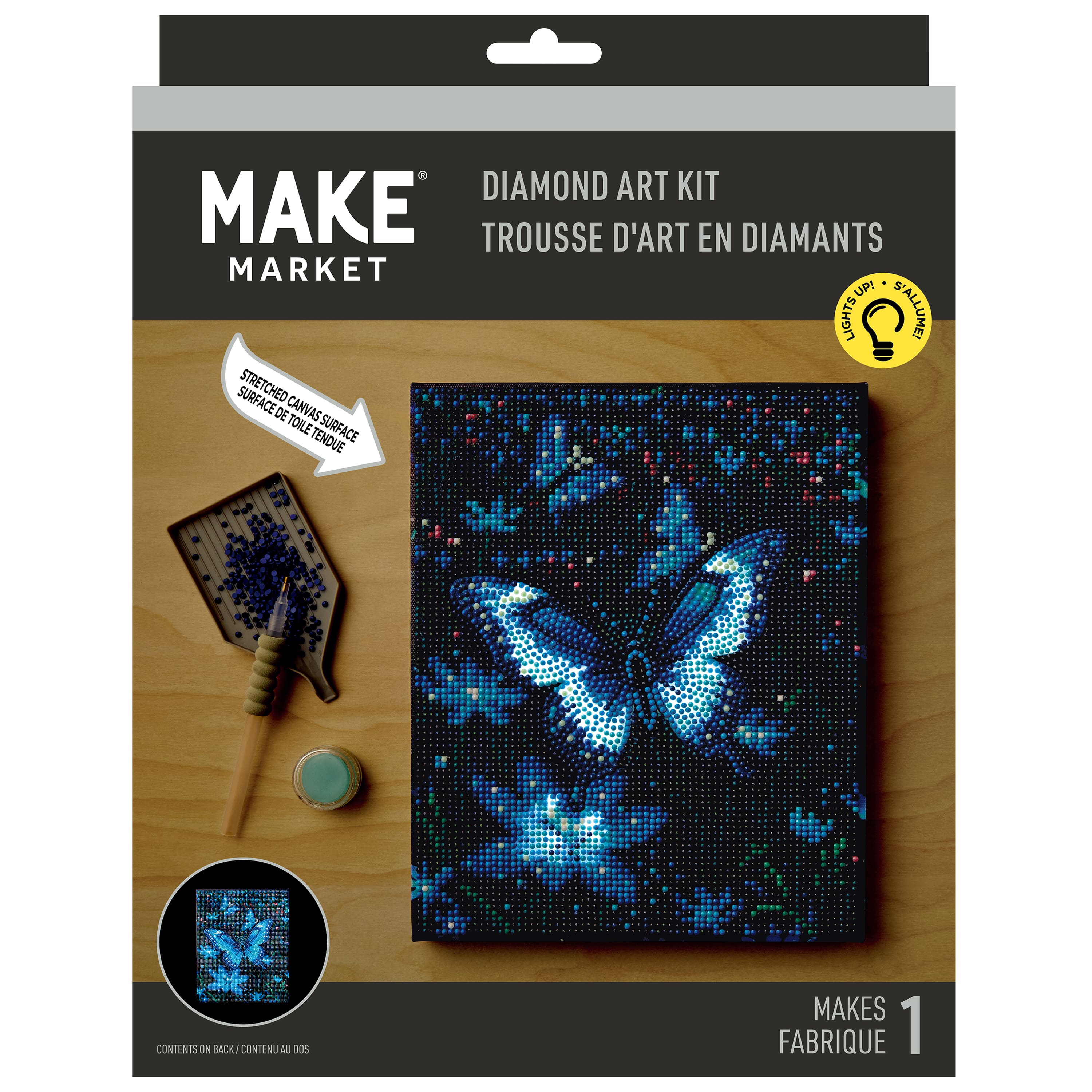 8" x 10" Blue Butterflies LED Stretched Canvas Diamond Art Kit by Make Market®