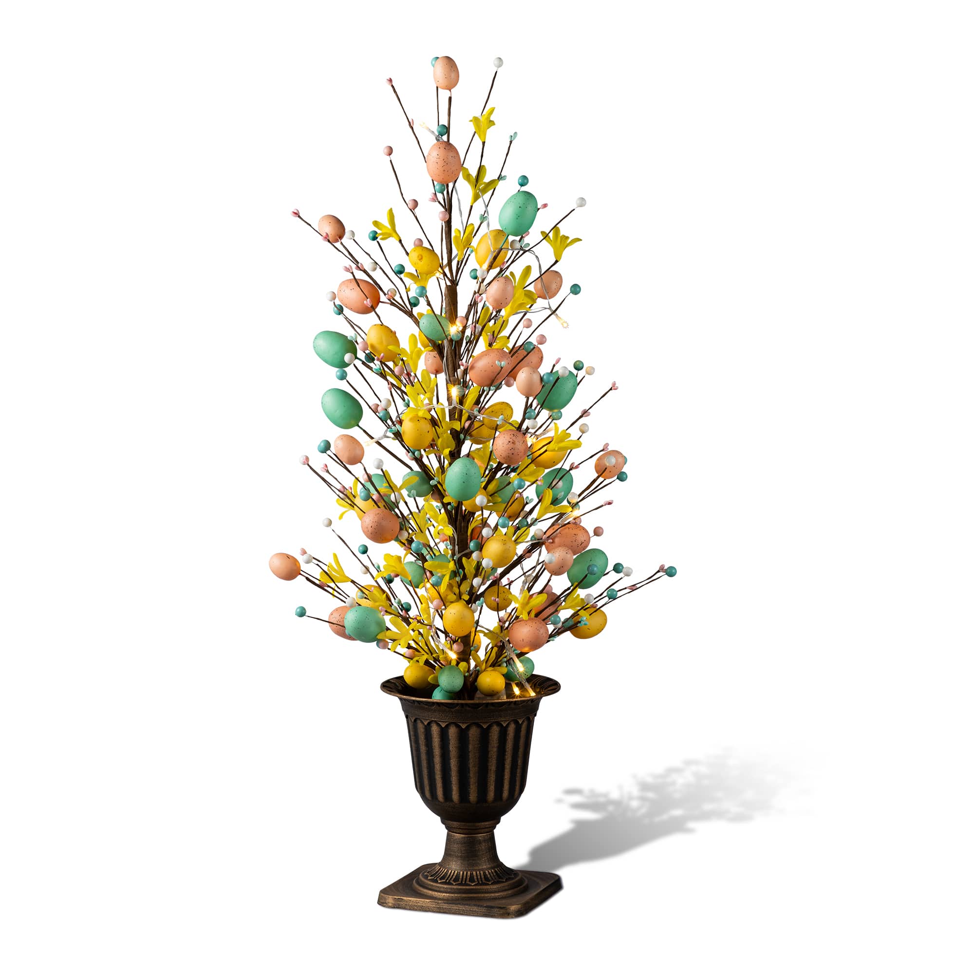 Glitzhome® 36" Lighted Easter Egg & Flower Urn Porch Tree with Timer