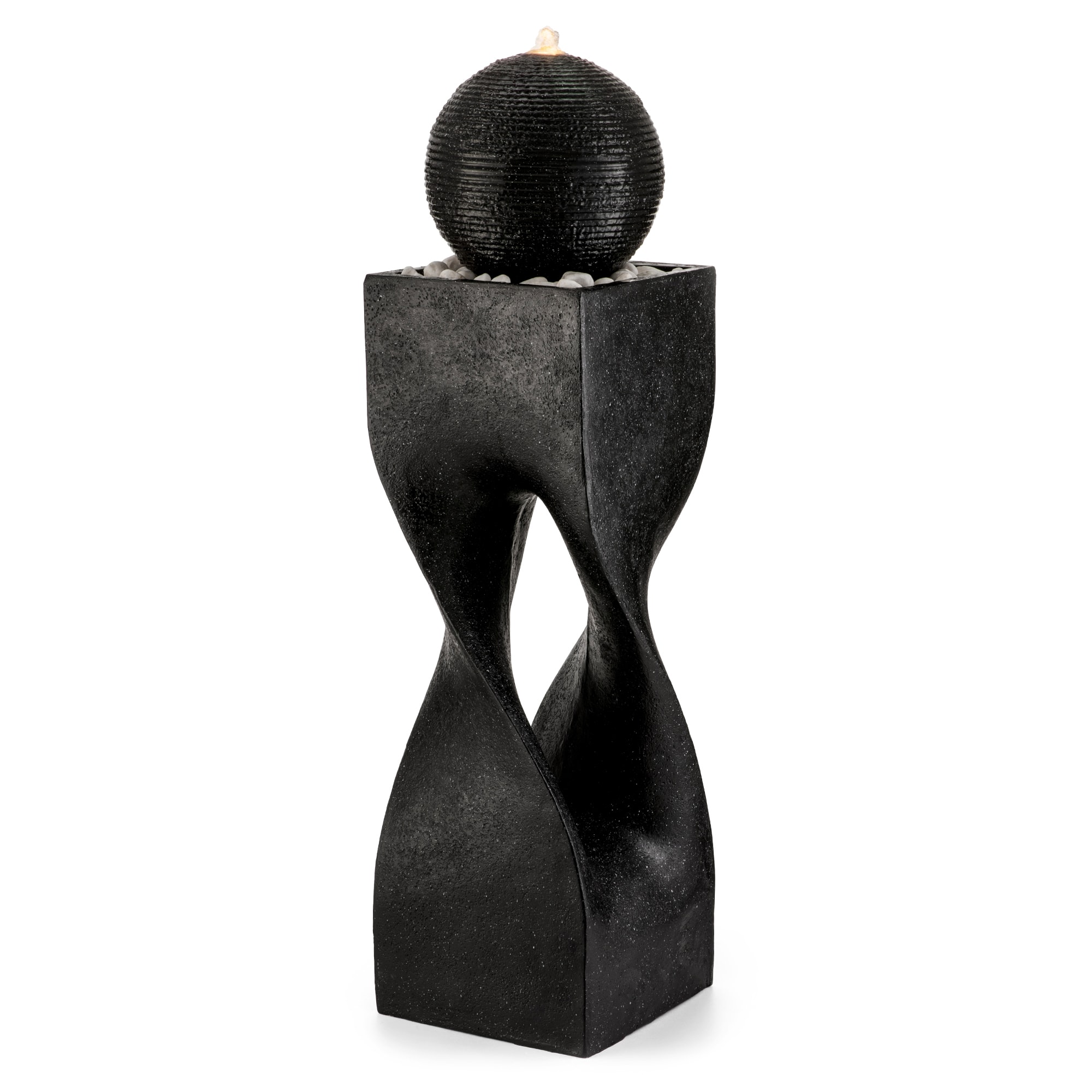 Glitzhome® 40.5" Oversized LED Modern Geometric Pedestal & Sphere Outdoor Fountain
