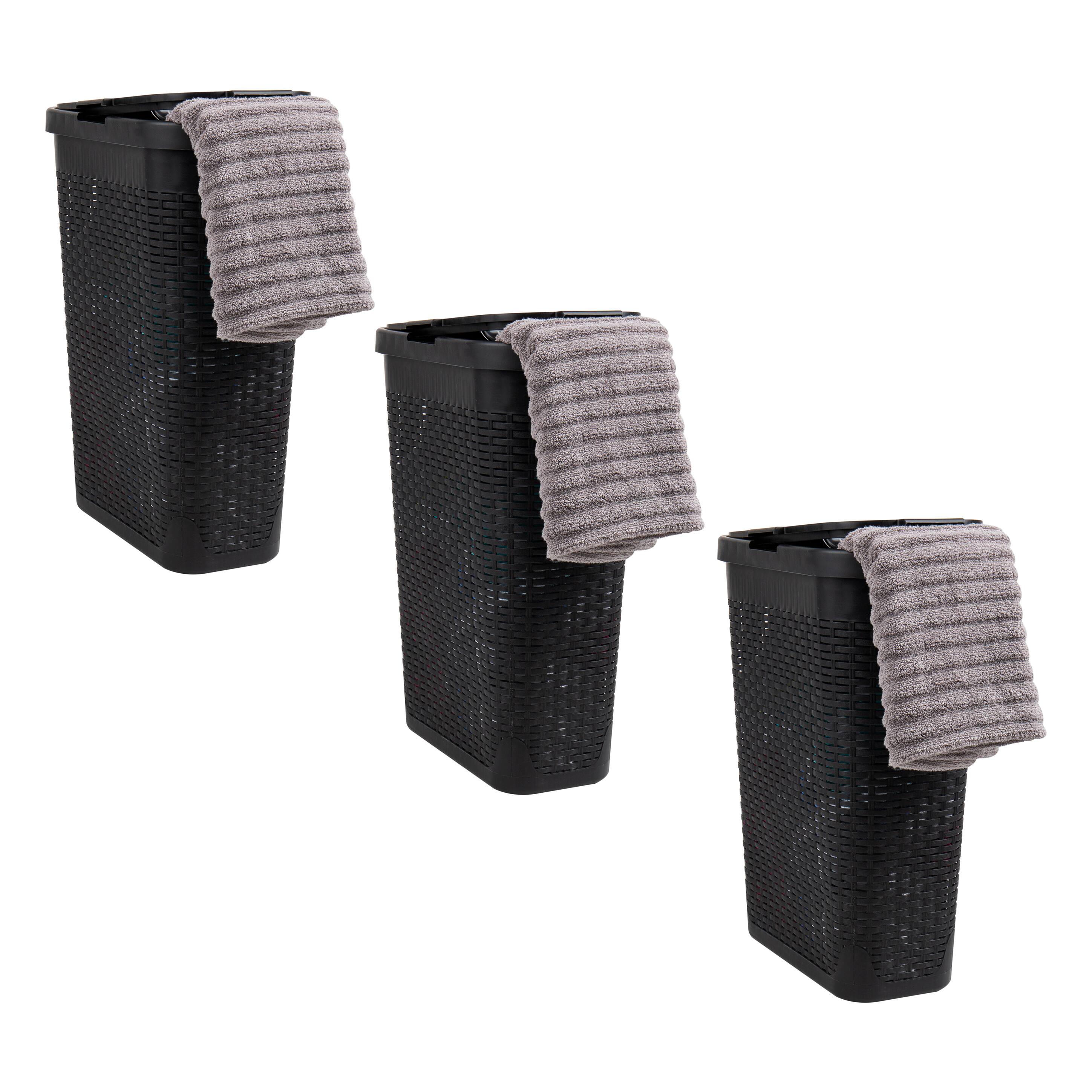 Mind Reader 40L Hamper Laundry Basket with Cutout Handles, 3-Pack, Black