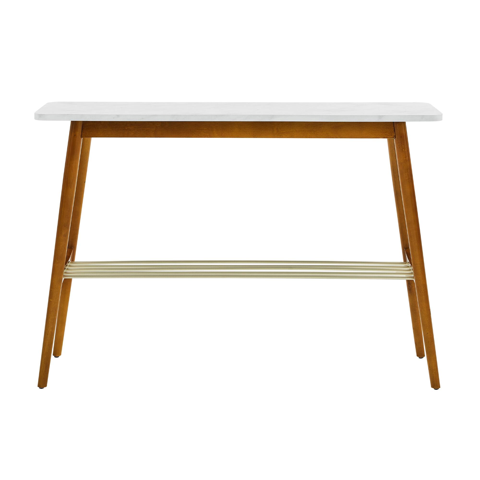 Walker Edison Faux White Marble/Acorn Tapered Leg Entry Table