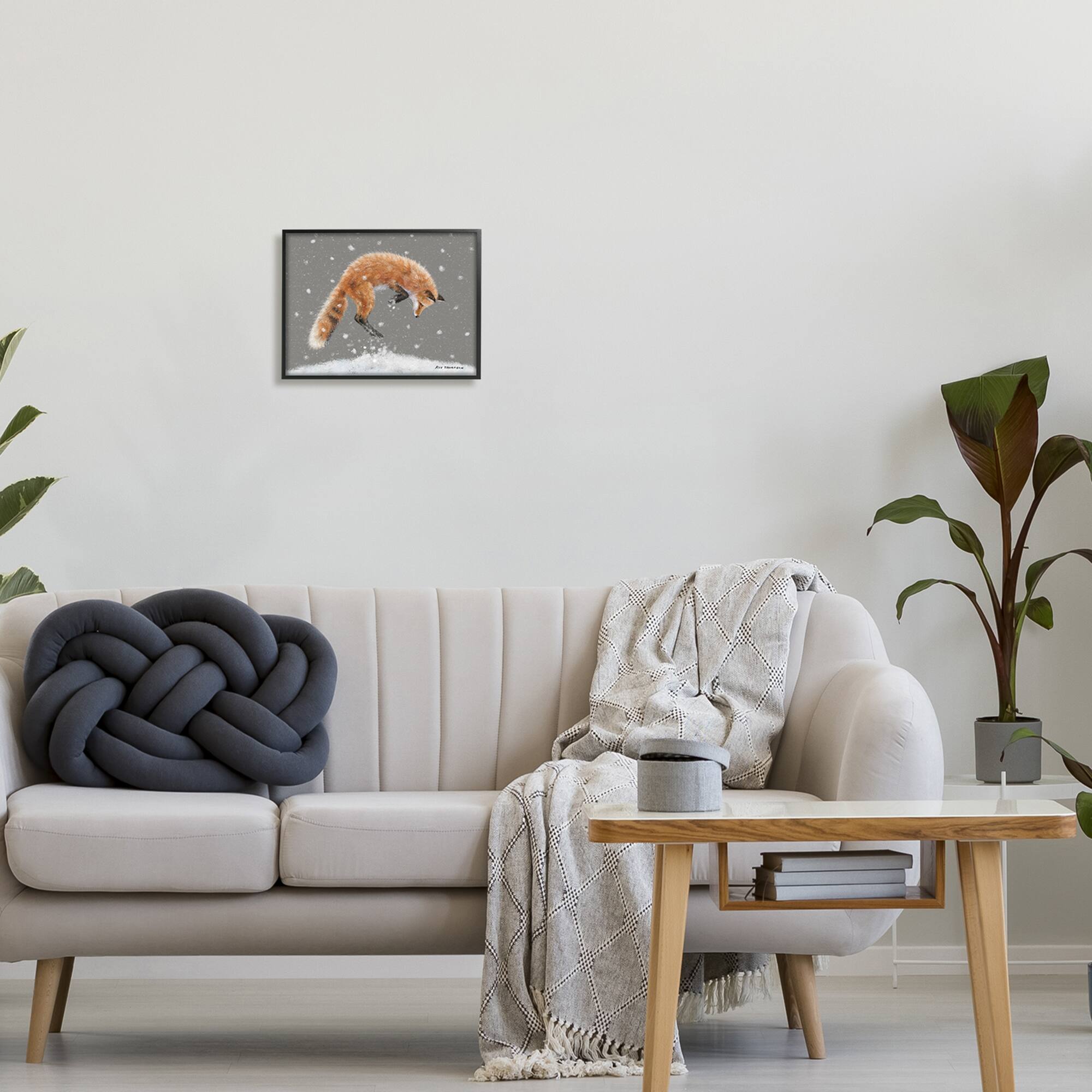 Stupell Industries Jumping Fox Winter Snowfall Framed Giclee Art