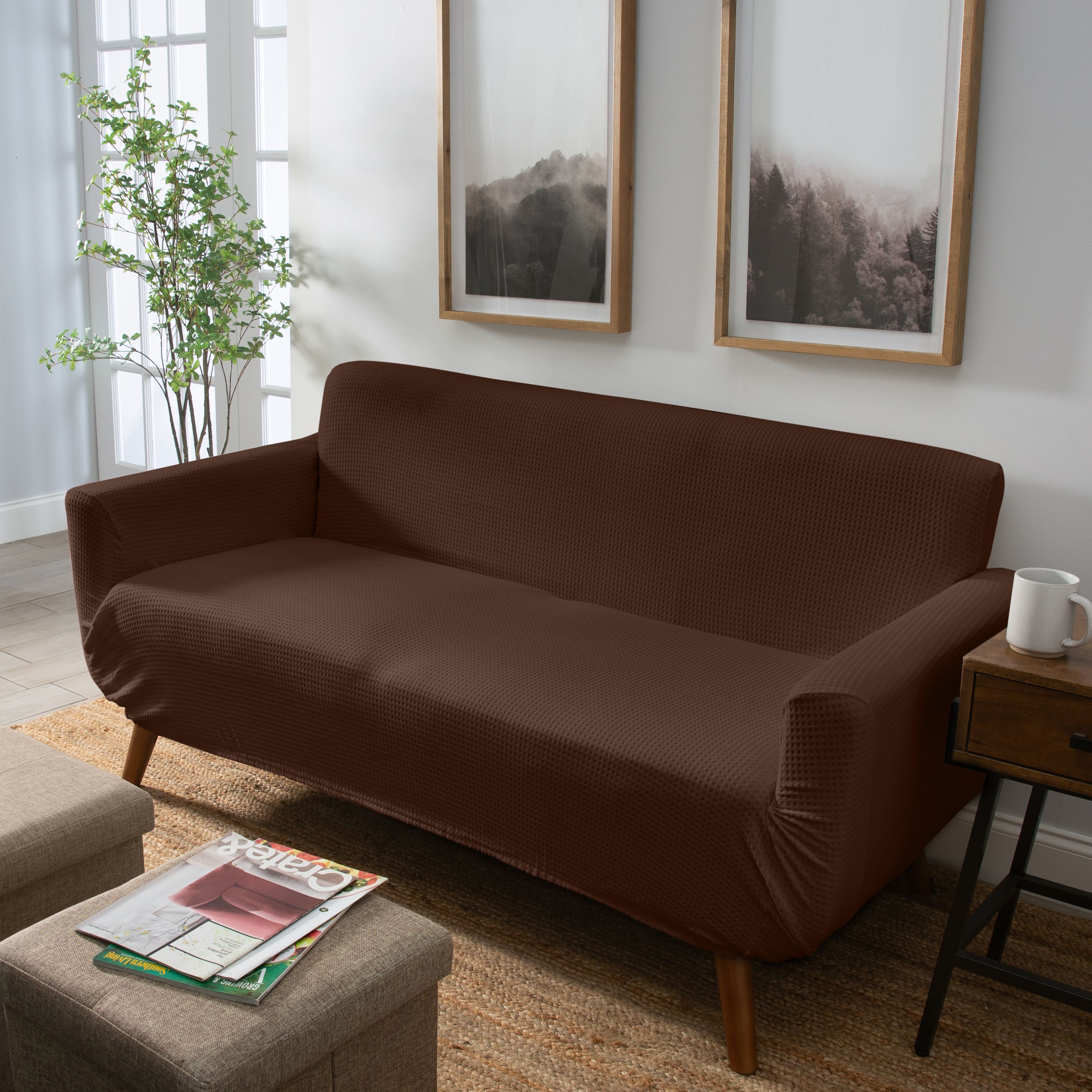 Home Details Brown Waffle Design Love Seat Furniture Slipcover