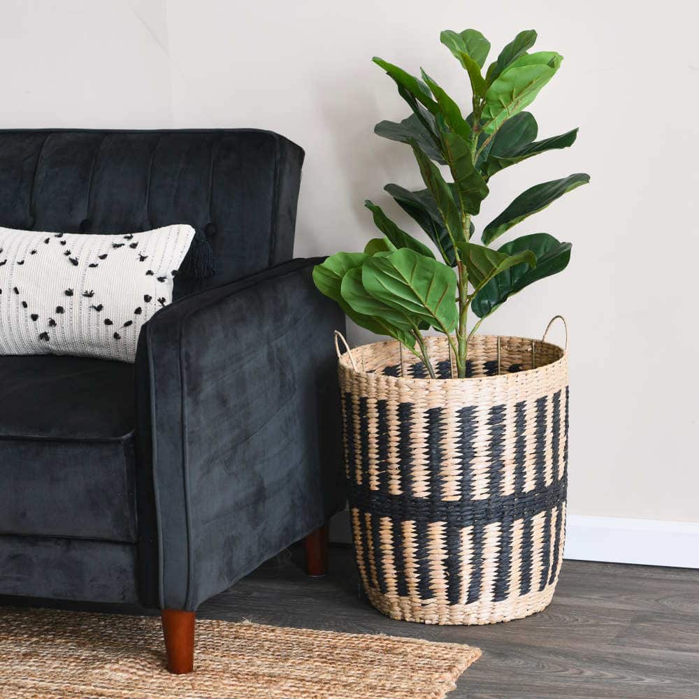 Household Essentials 20" Black & Natural Cattail & Paper Pillar Basket